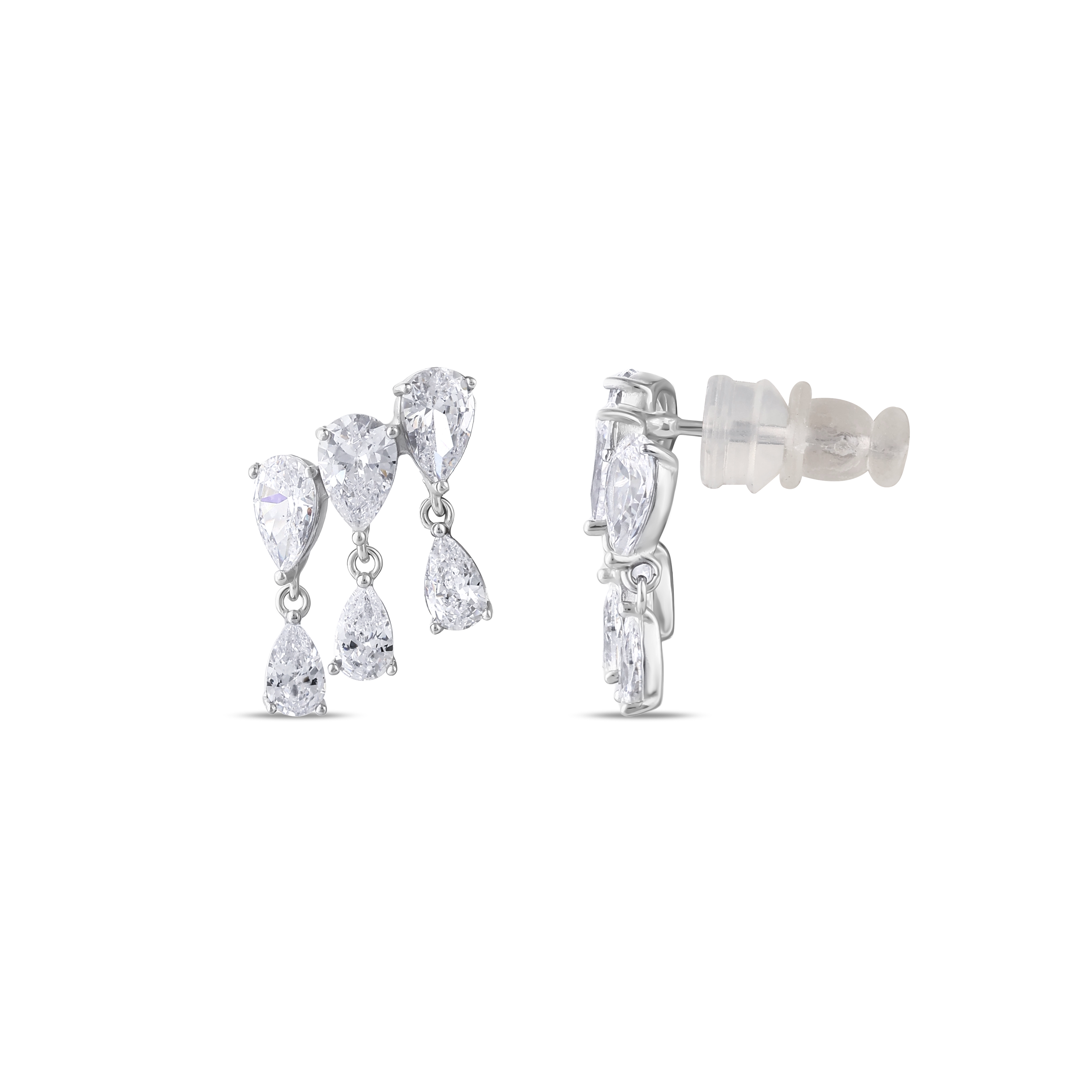 Gift Collection Linear Drop Zircon Stone Dangle Silver Earrings