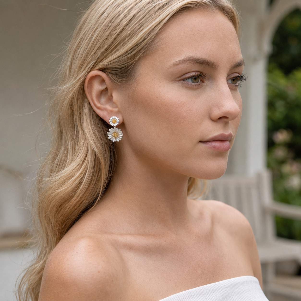 Серьги Flowers Collection из серебра с двойным цветочным мотивом и золотыми деталями