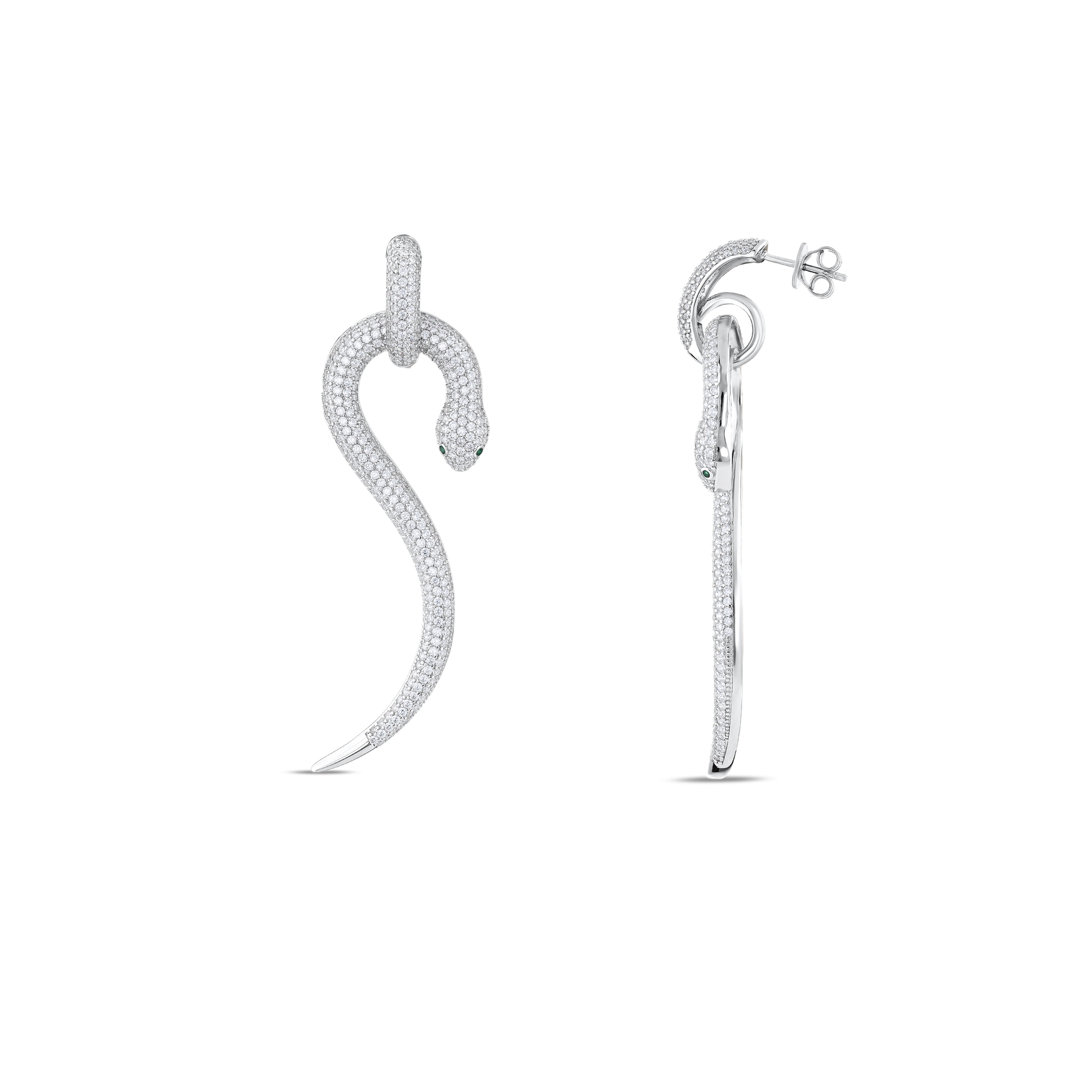 Gift Collection Stone Long Dangle Snake Silver Earrings