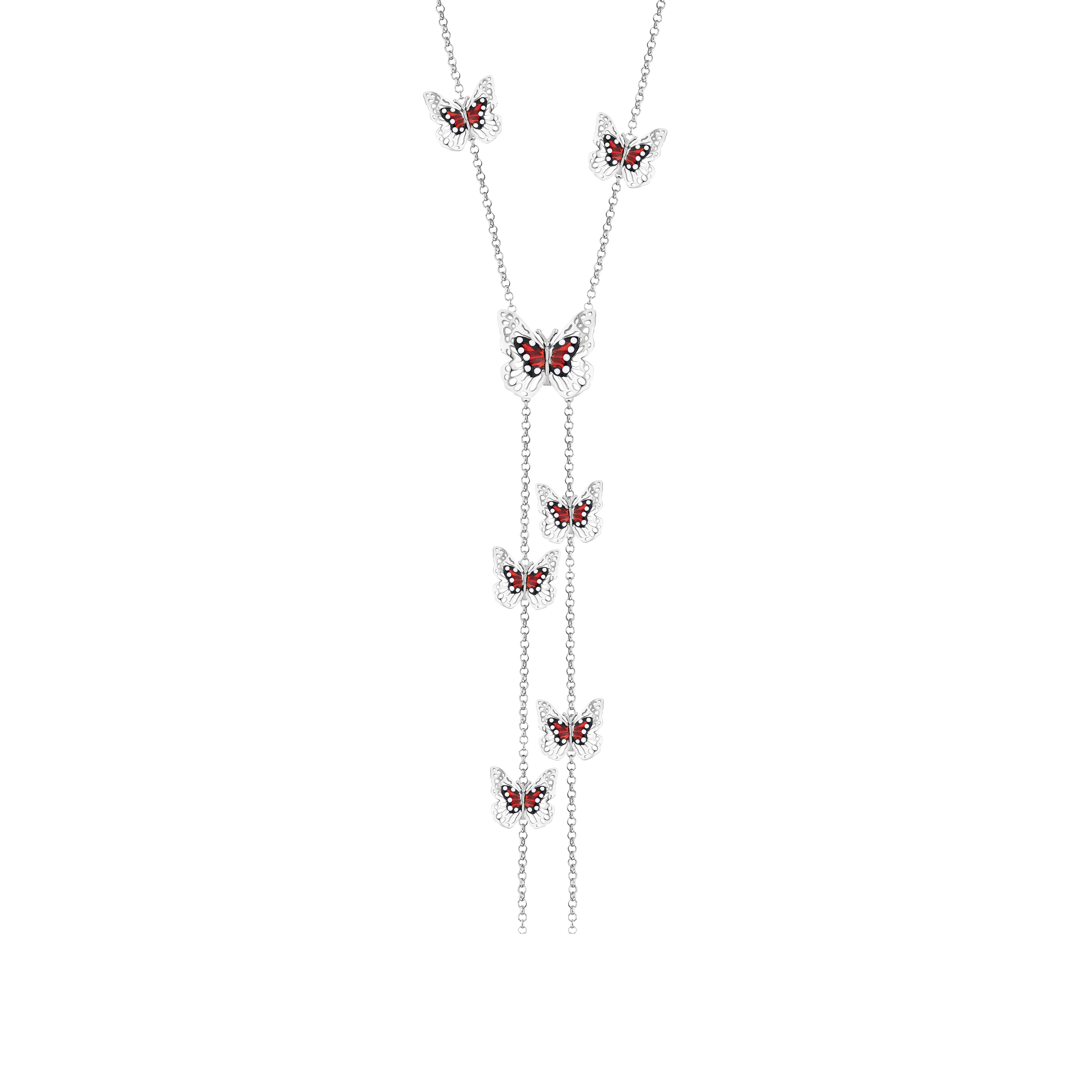 Monarch Butterfly Enamel Multi Butterfly Figure Silver Collar Necklace