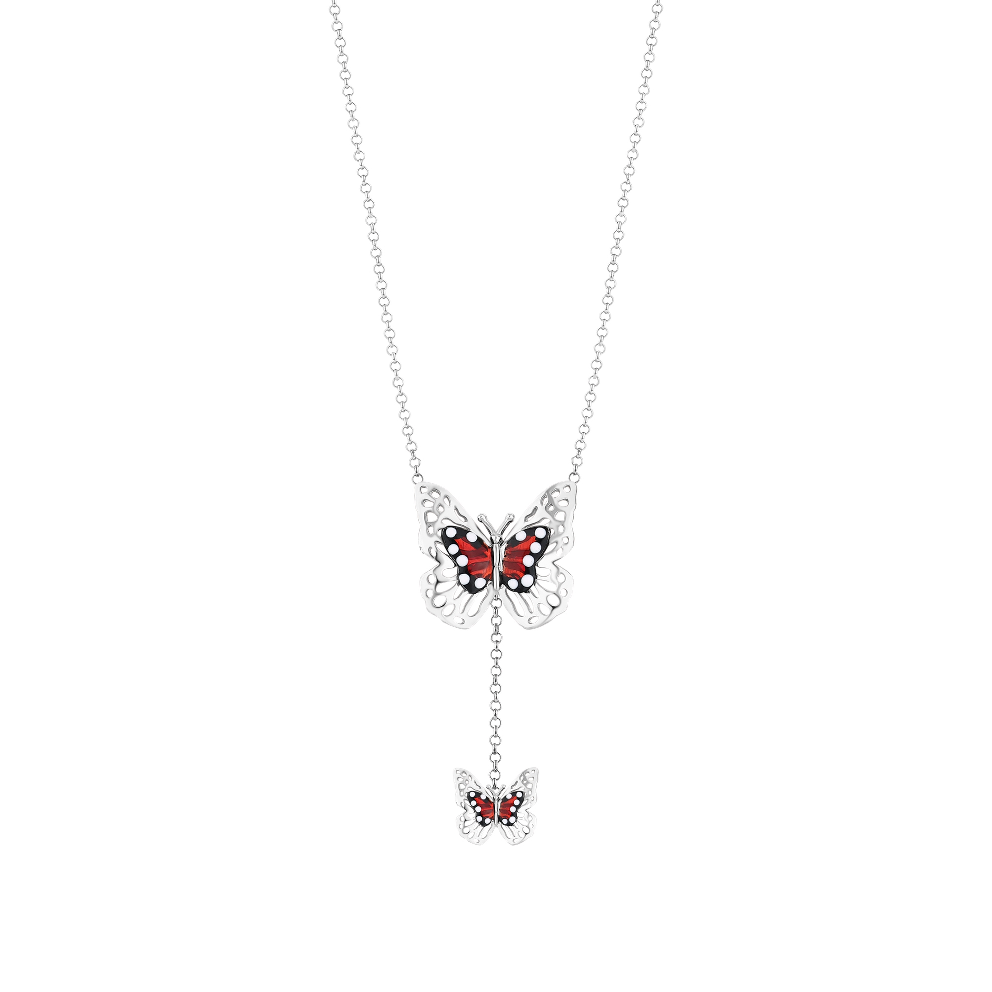 Monarch Butterfly Red and Black Enamel Pierced Double Butterfly Figure Silver
