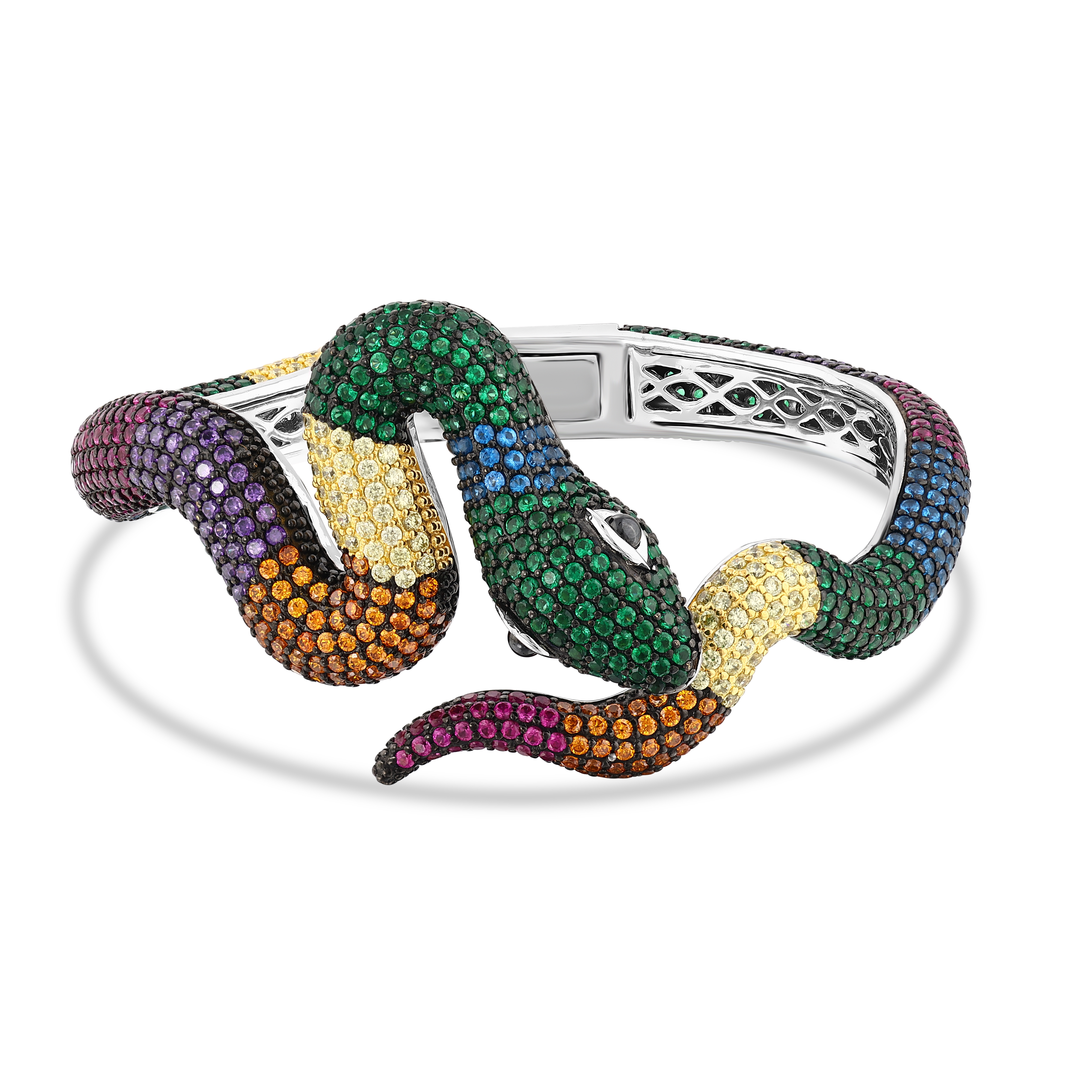 Dream Jungle Collection Rainbow Colored Snake Figure Silver Bracelet