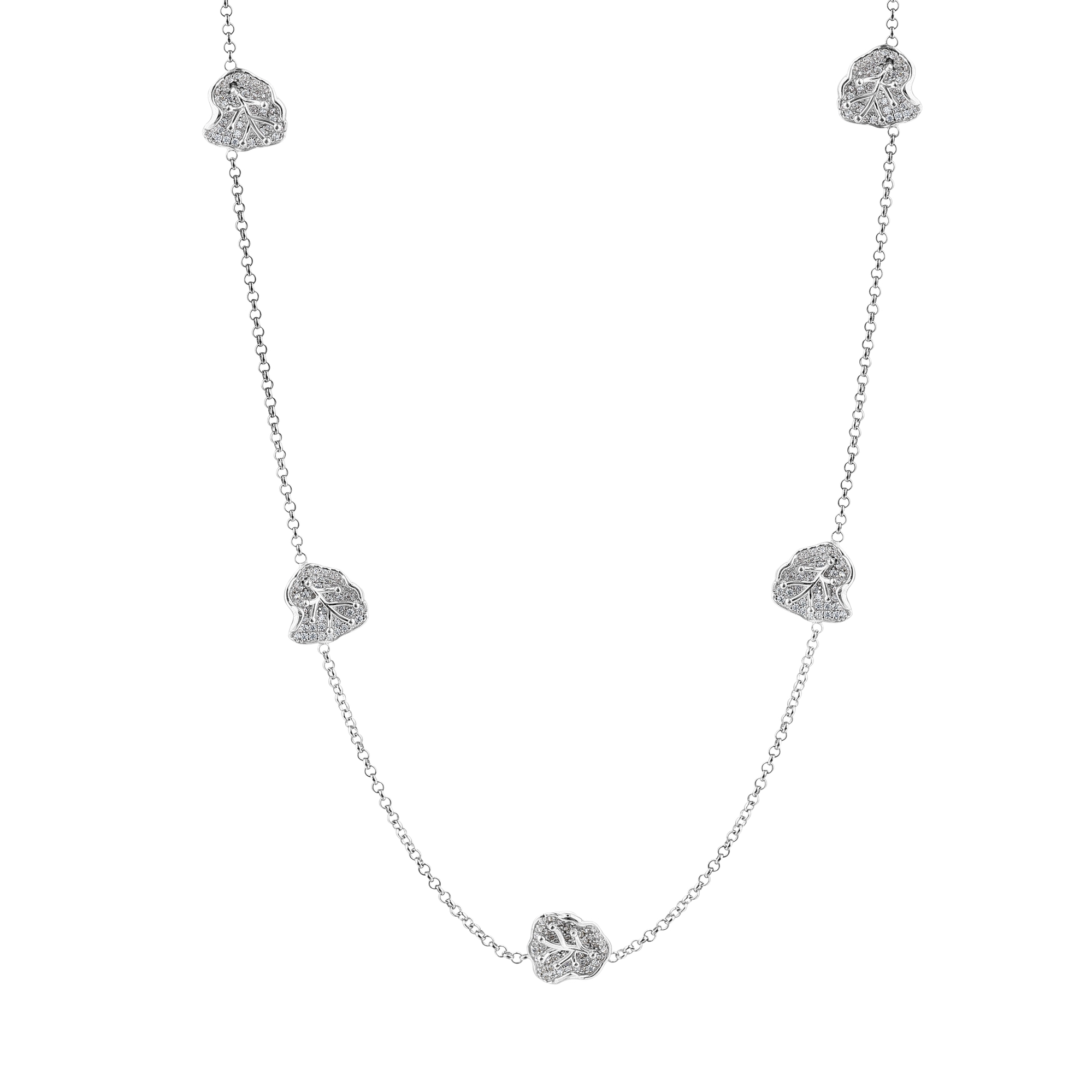 White Dreams Leaf Figured Stone Long Chain Silver Necklace
