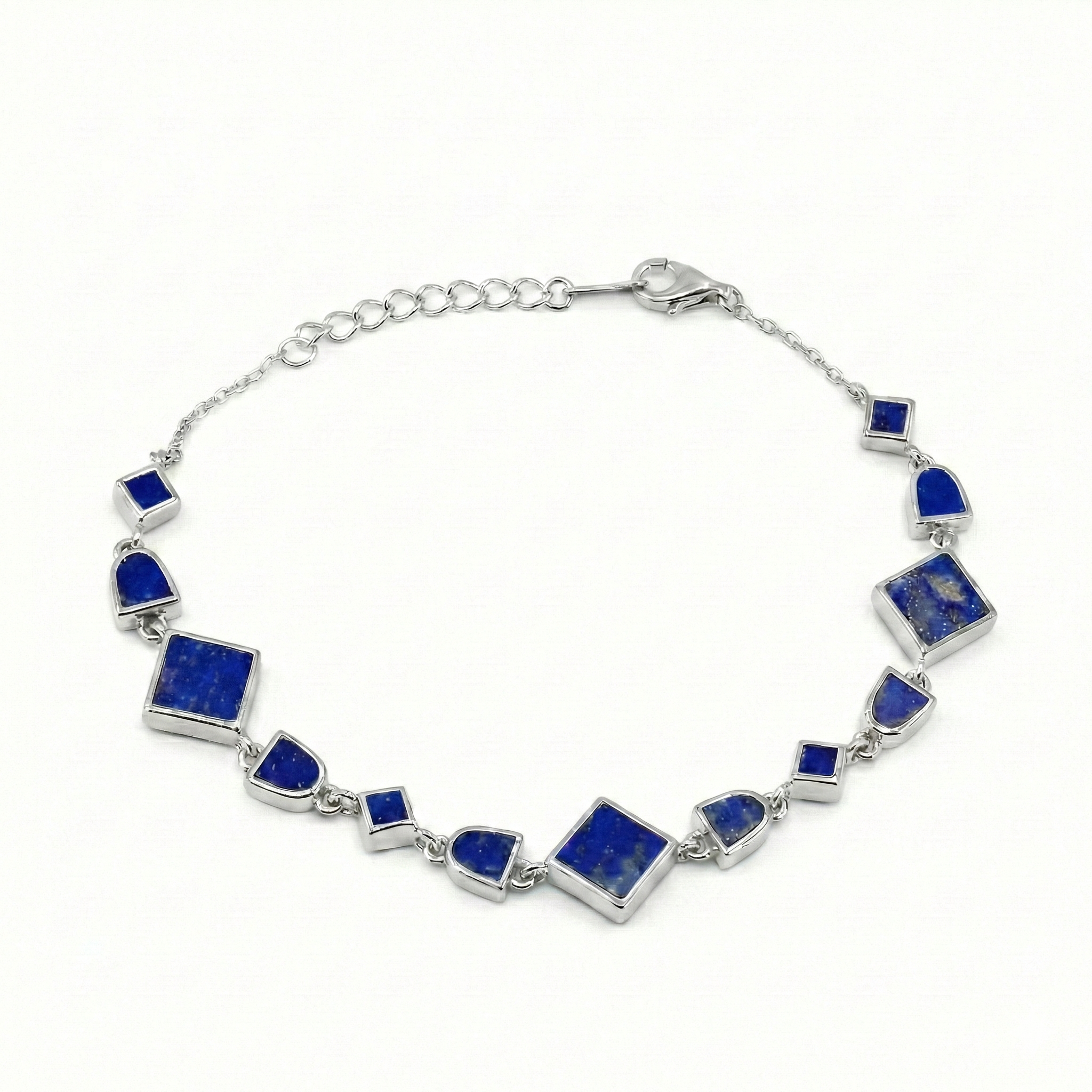Lucky Gems Collection Natural Lapis Lazuli Geometric Silver Bracelet