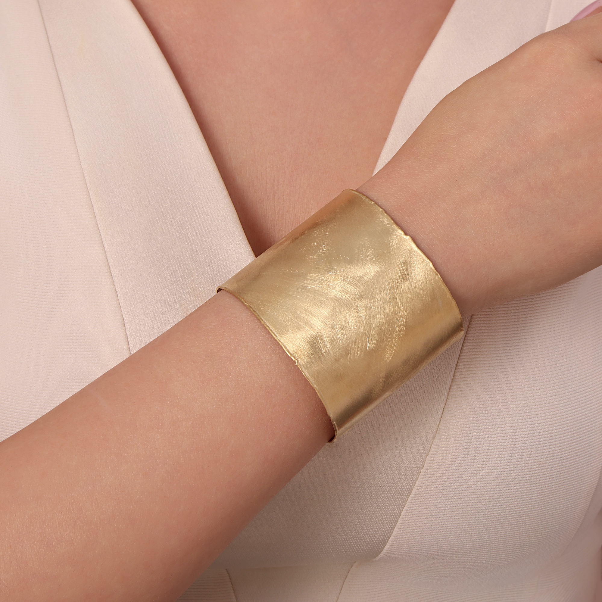 Sun Collection Matte Textured Wide Gold Plated Silver Cuff