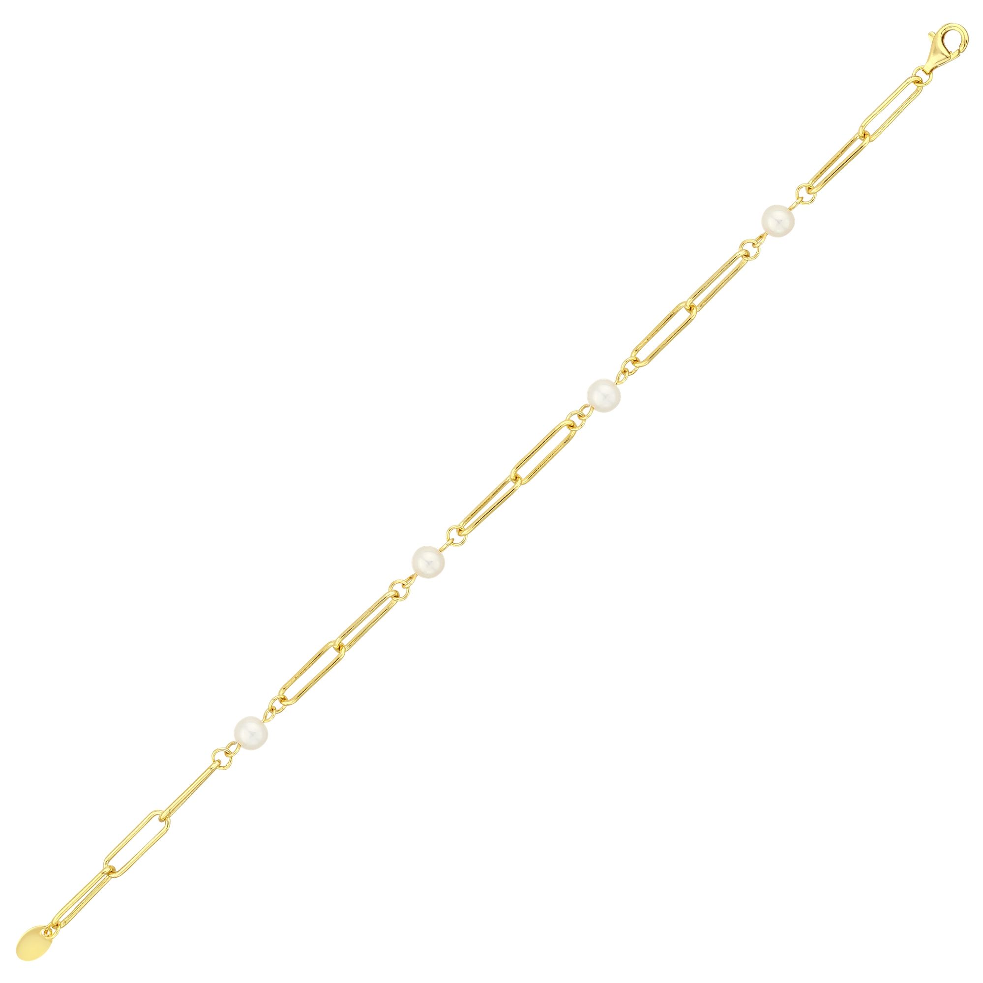 Sun Collection Pearl Stone Chain Silver Bracelet