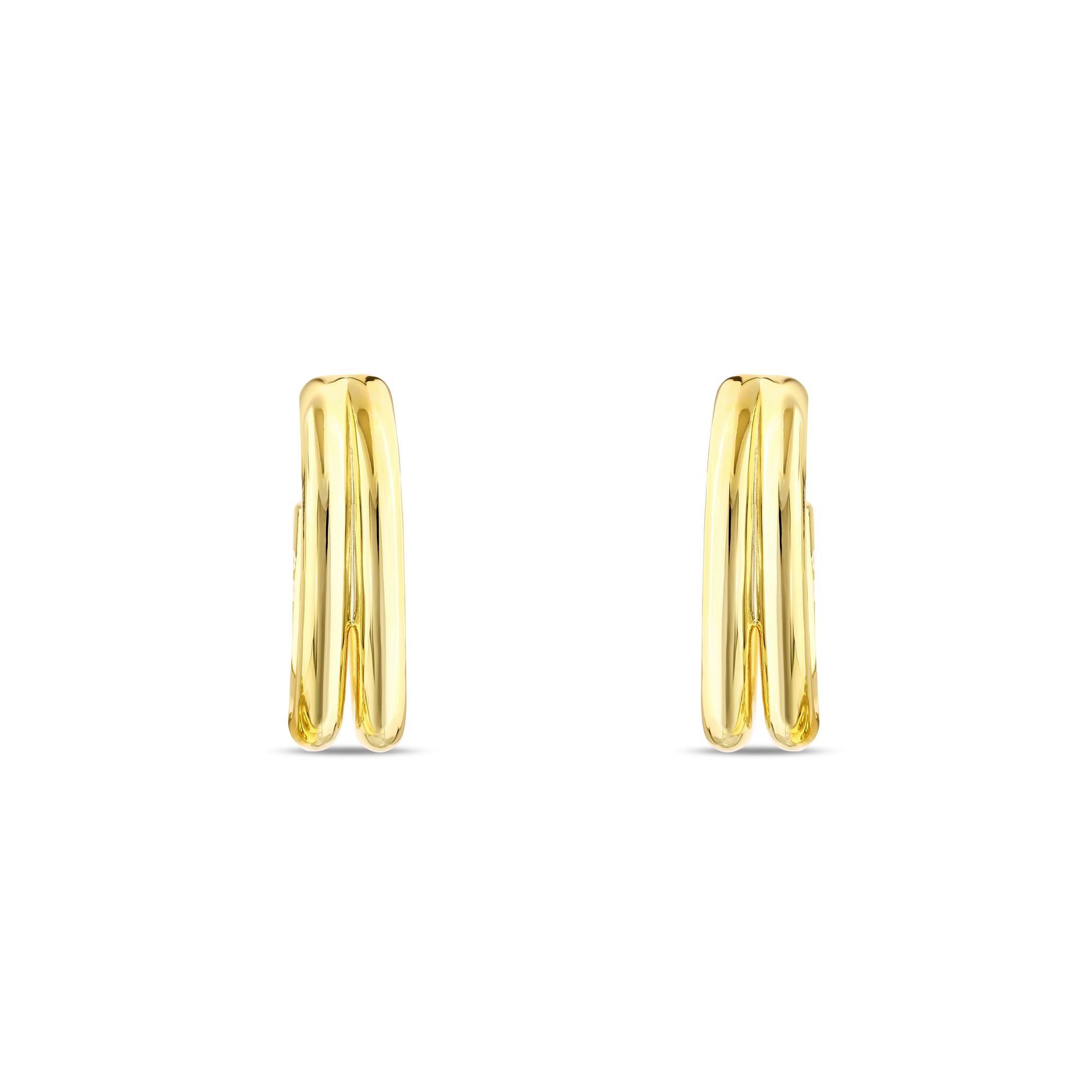 Sun Collection Double Line Design Thick Hoop Silver Earrings