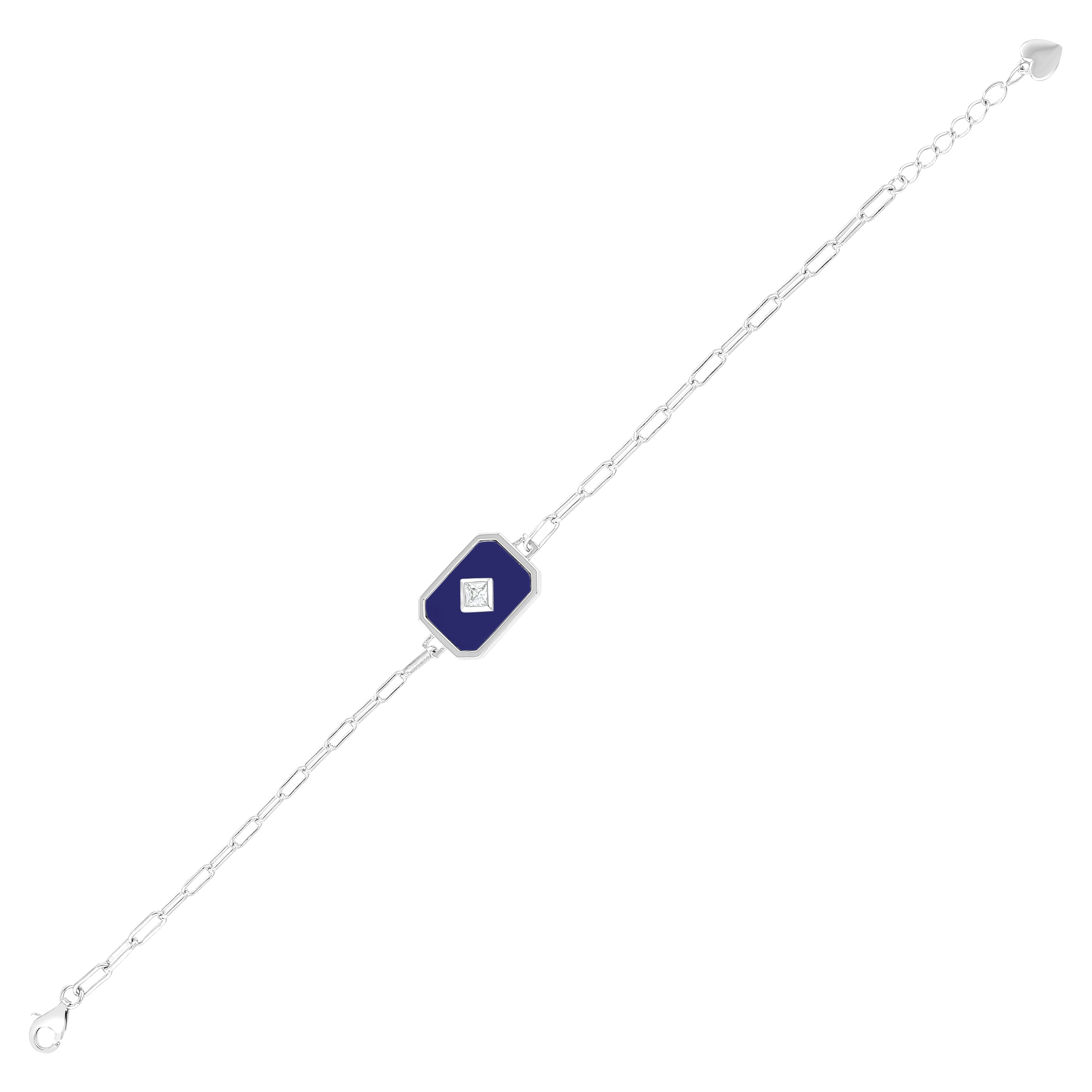 Lucky Gems Collection Lapis Stone Rectangular Plate Silver Bracelet