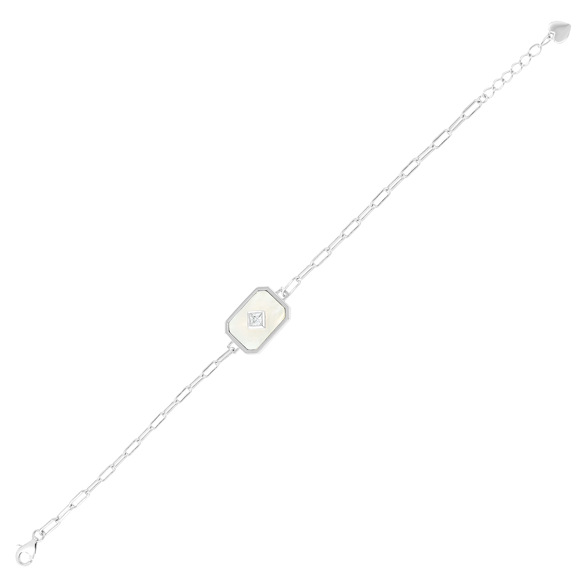 Lucky Gems Collection Mother-of-Pearl Rectangular Plate Silver Bracelet