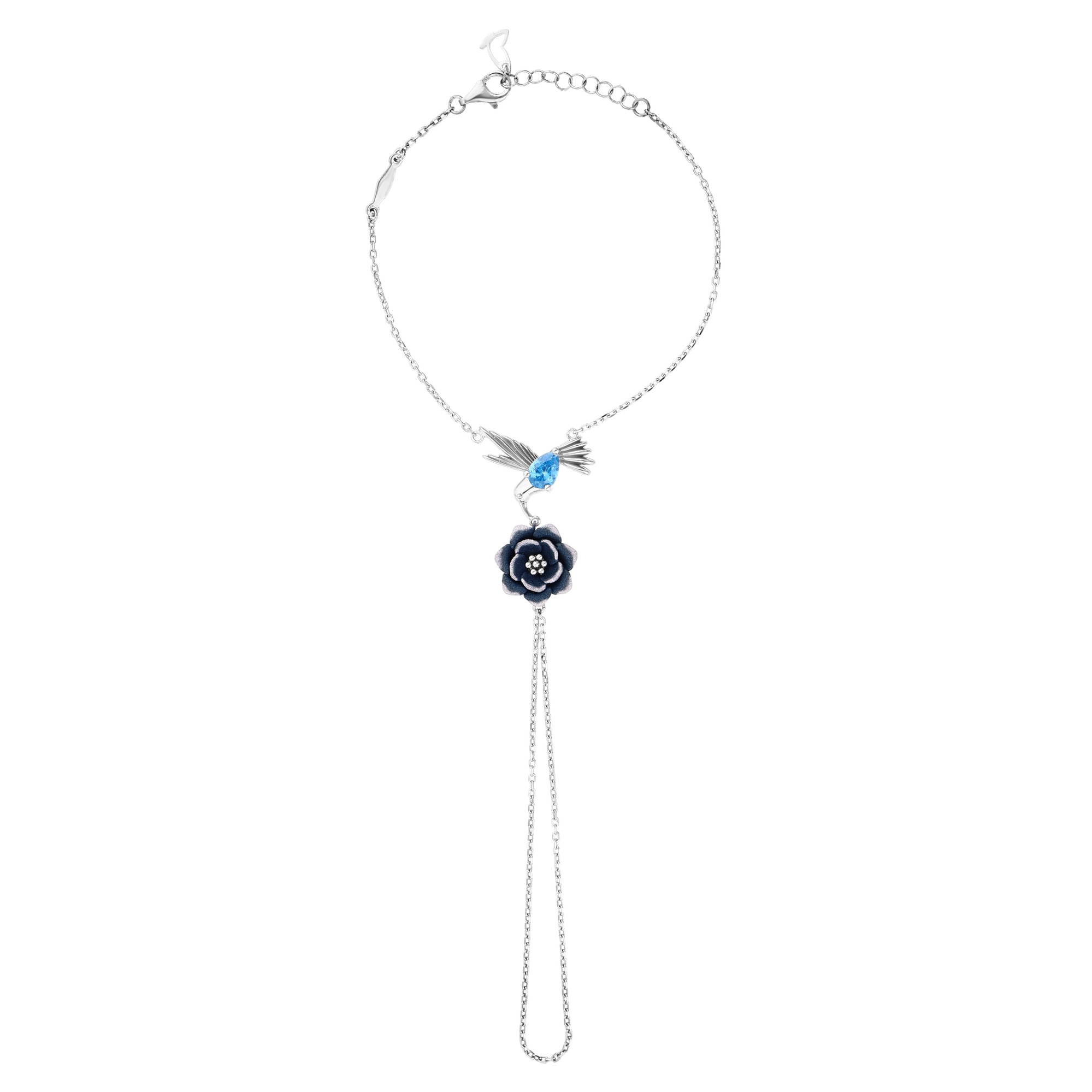 Global Warming Collection Blue Stone Bird and Flower Design Silver Shahmaran
