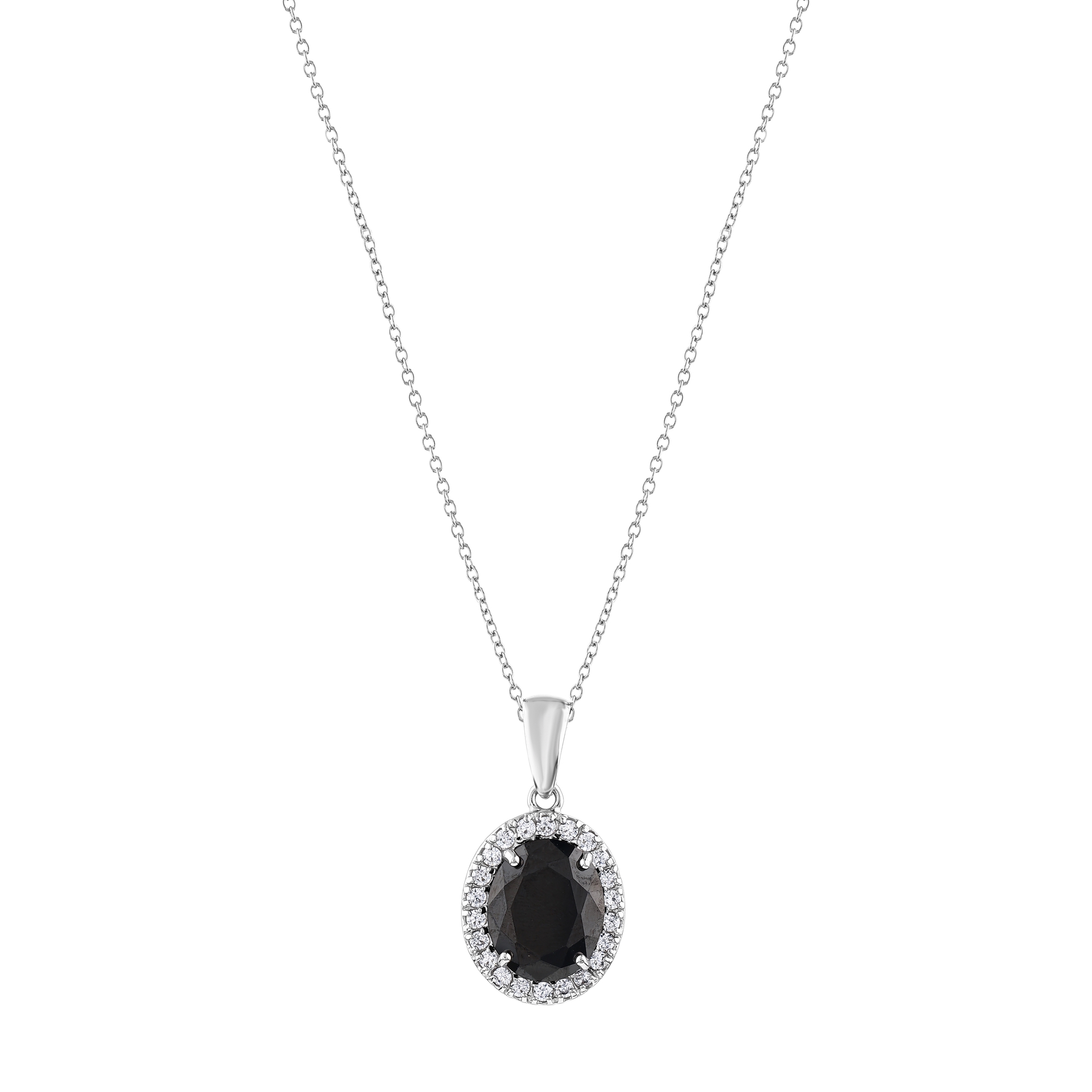 Серебряное ожерелье Gift Collection с овальным черным камнем
