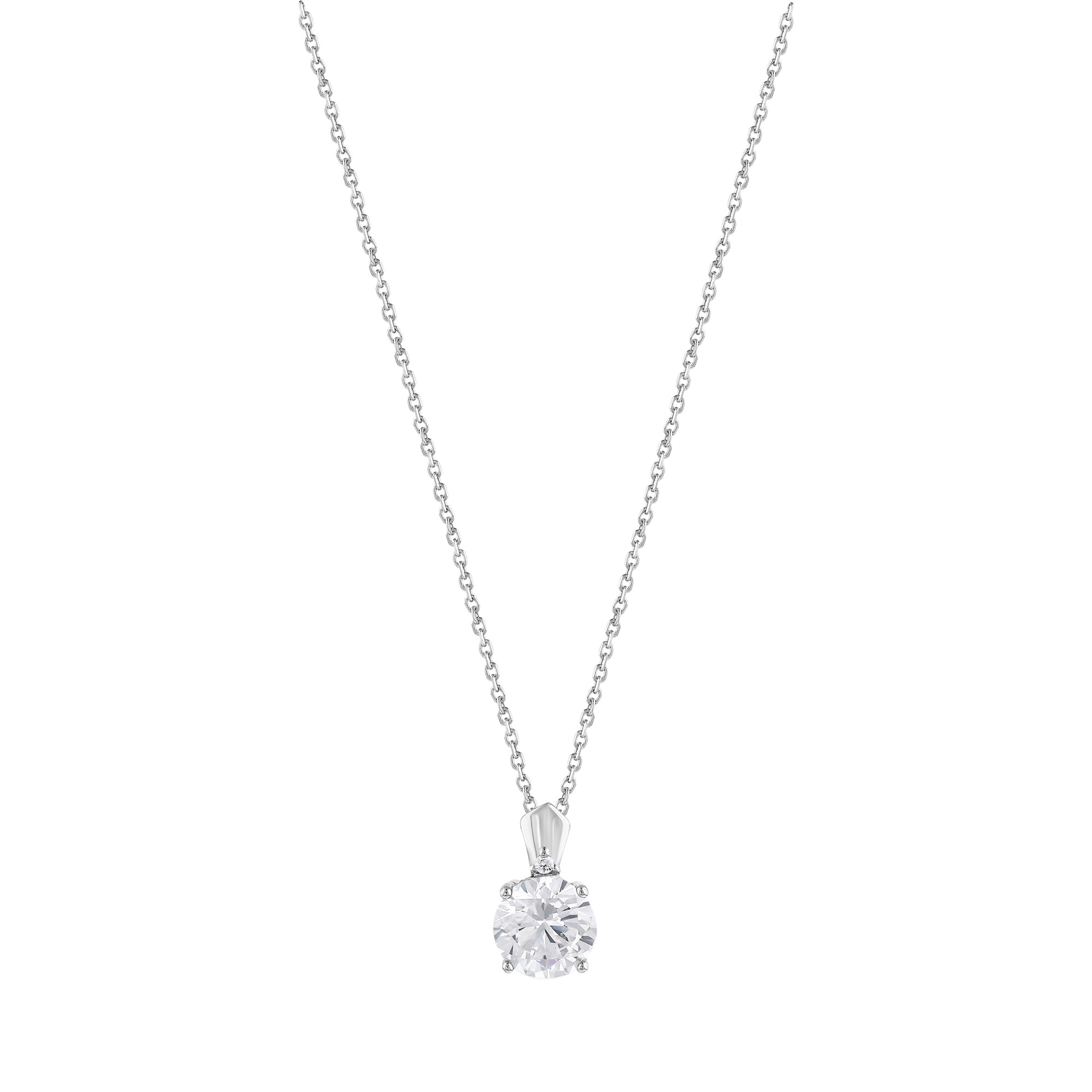 Серебряное колье-солитер Gift Collection с круглым белым камнем