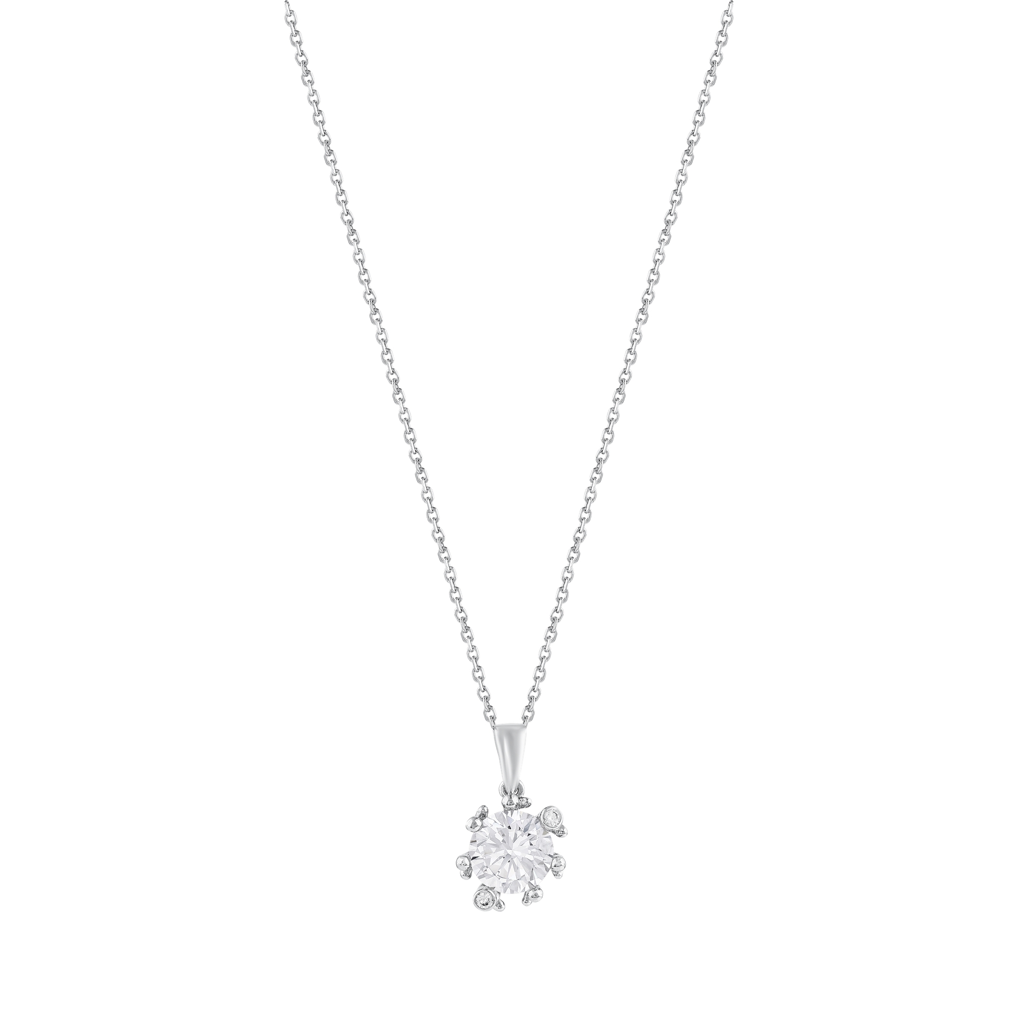 Gift Collection Silver Necklace with White Stone and Zircon Details