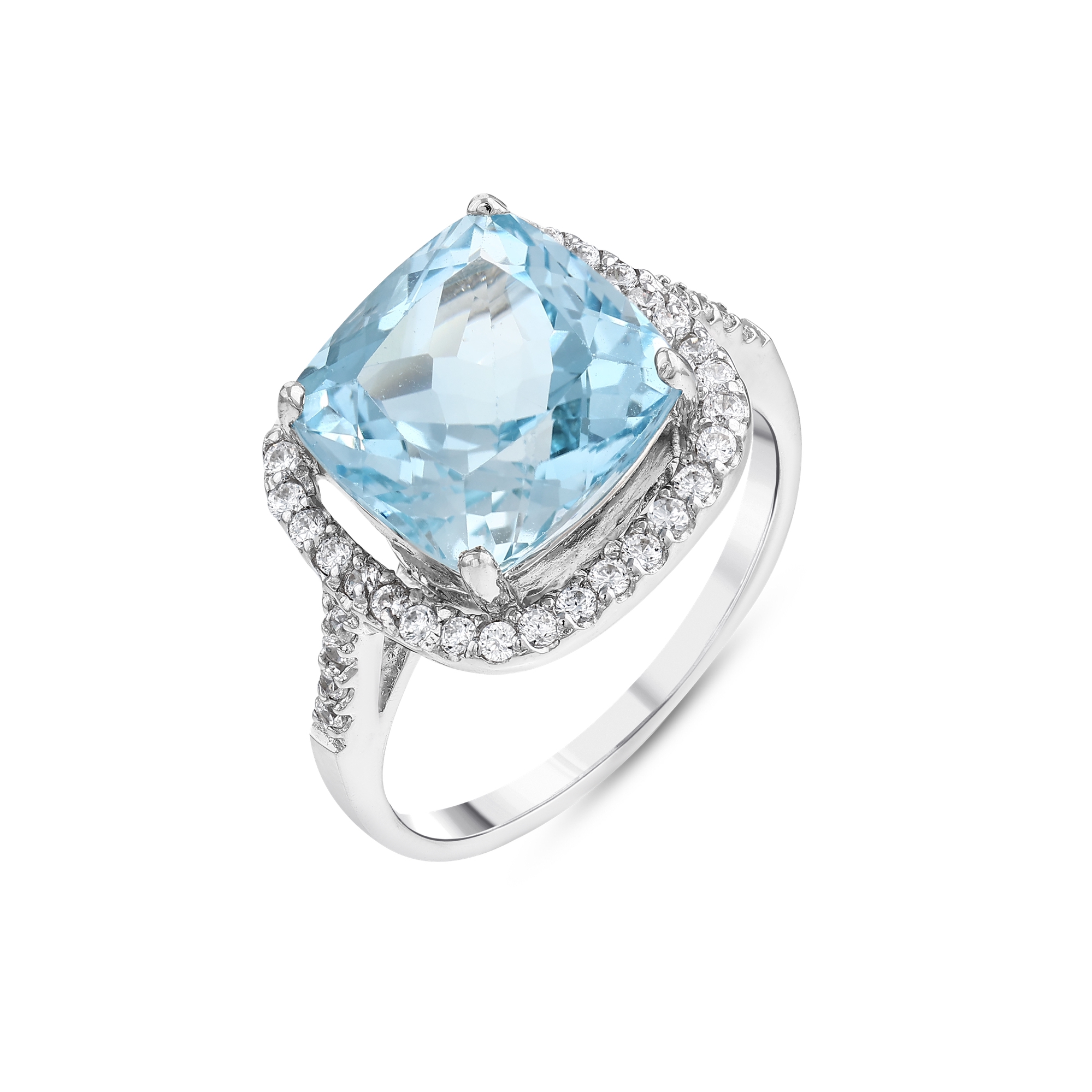 Серебряное кольцо Gift Collection с квадратным камнем синего цвета и блестками