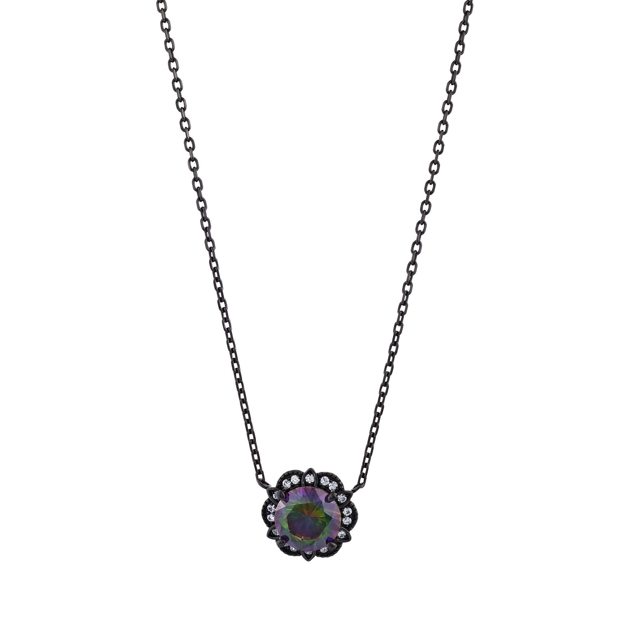 Серебряное колье Black Magic Collection с черными кристаллами и цветами