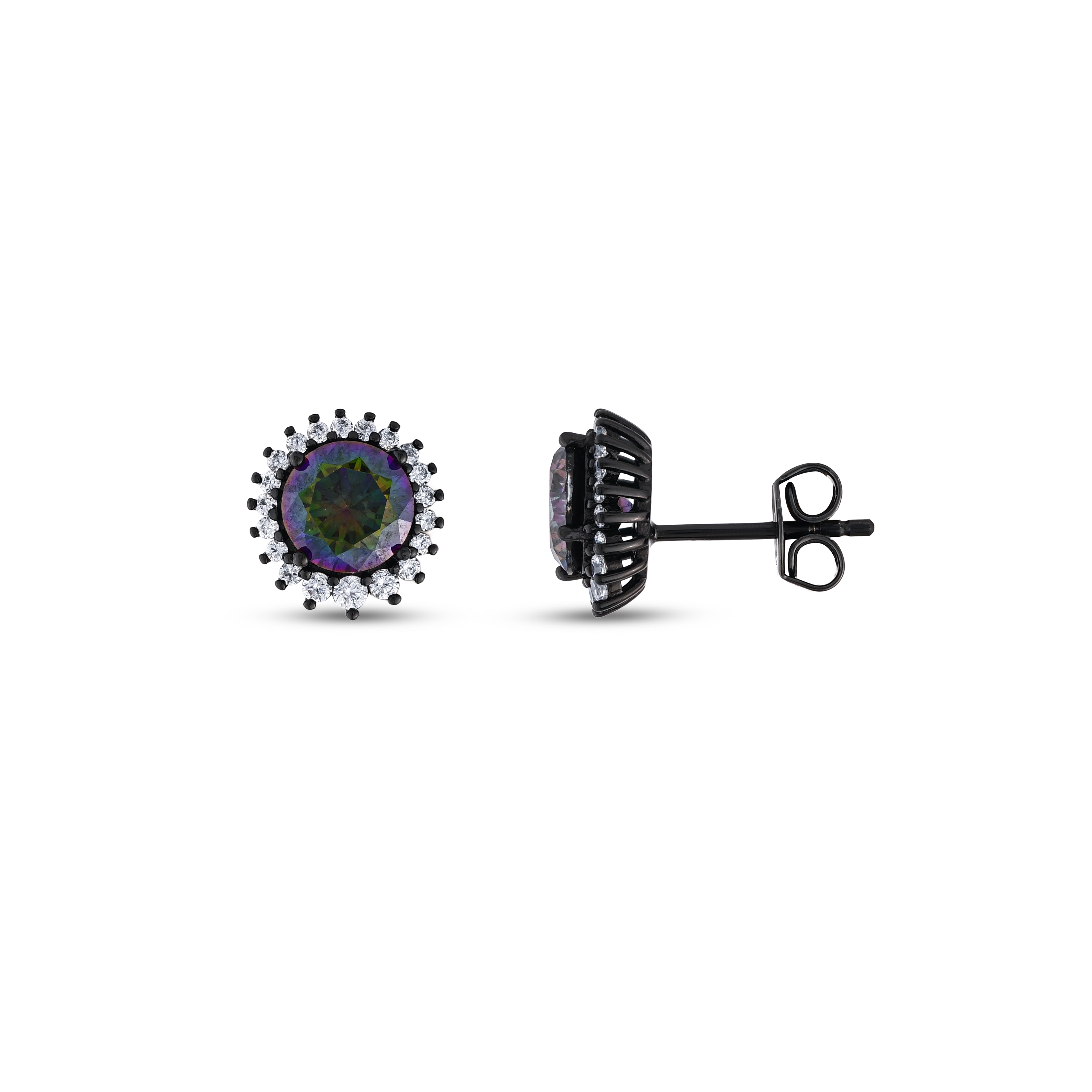 Black Magic Collection Zircon Stone Round Cut Black Silver Earrings