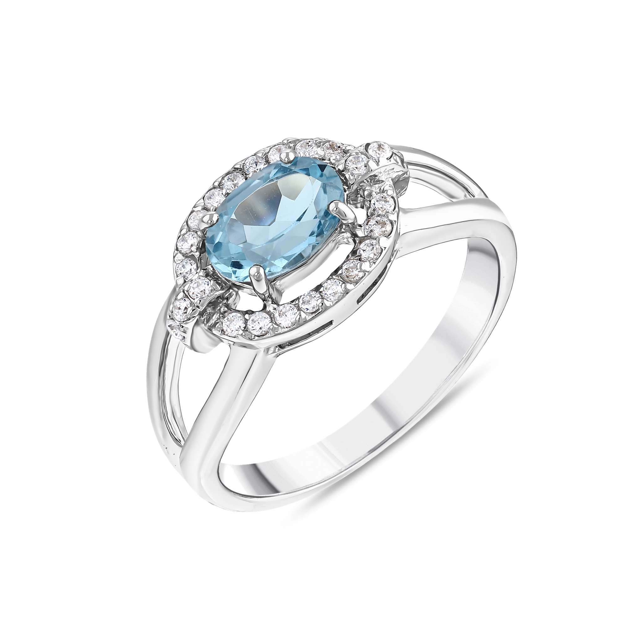 Серебряное кольцо с овальным синим хрустальным камнем из коллекции Gift
