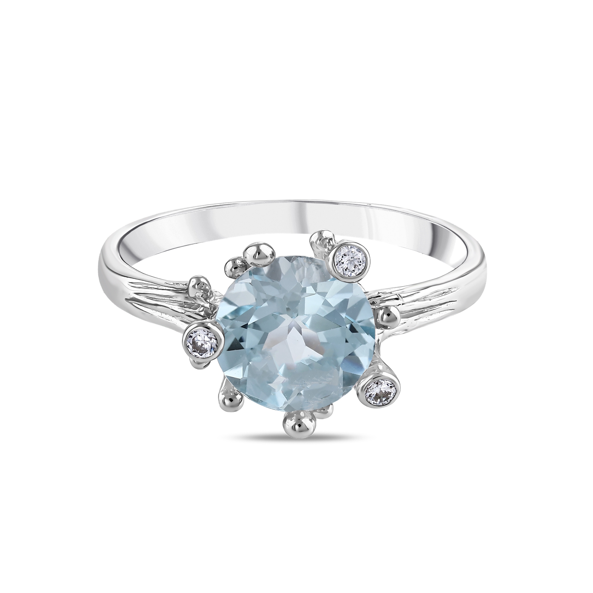 Gift Collection Blue Solitaire Silver Ring with Side Stones