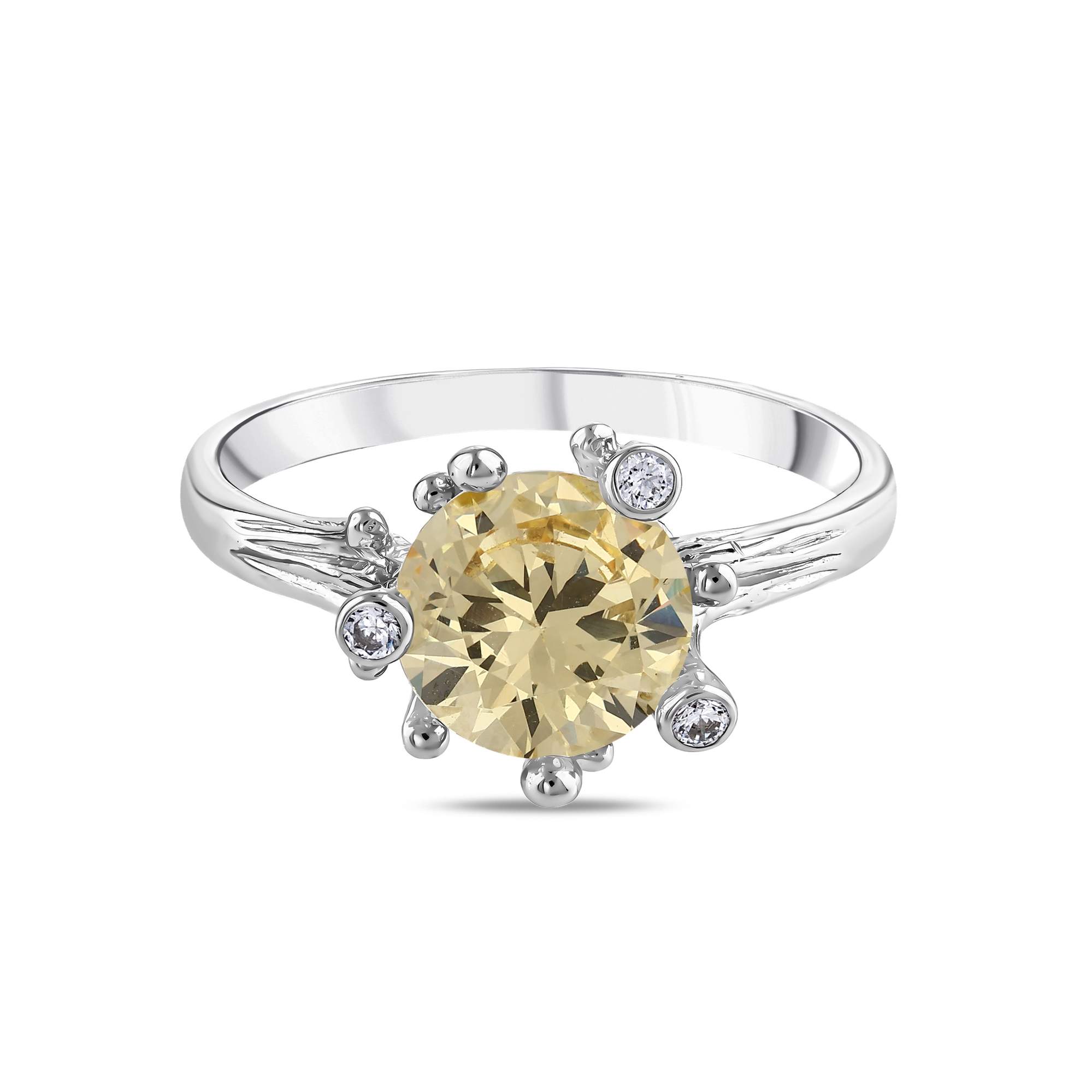 Серебряное кольцо-солитер Gift Collection с желтым камнем по краю