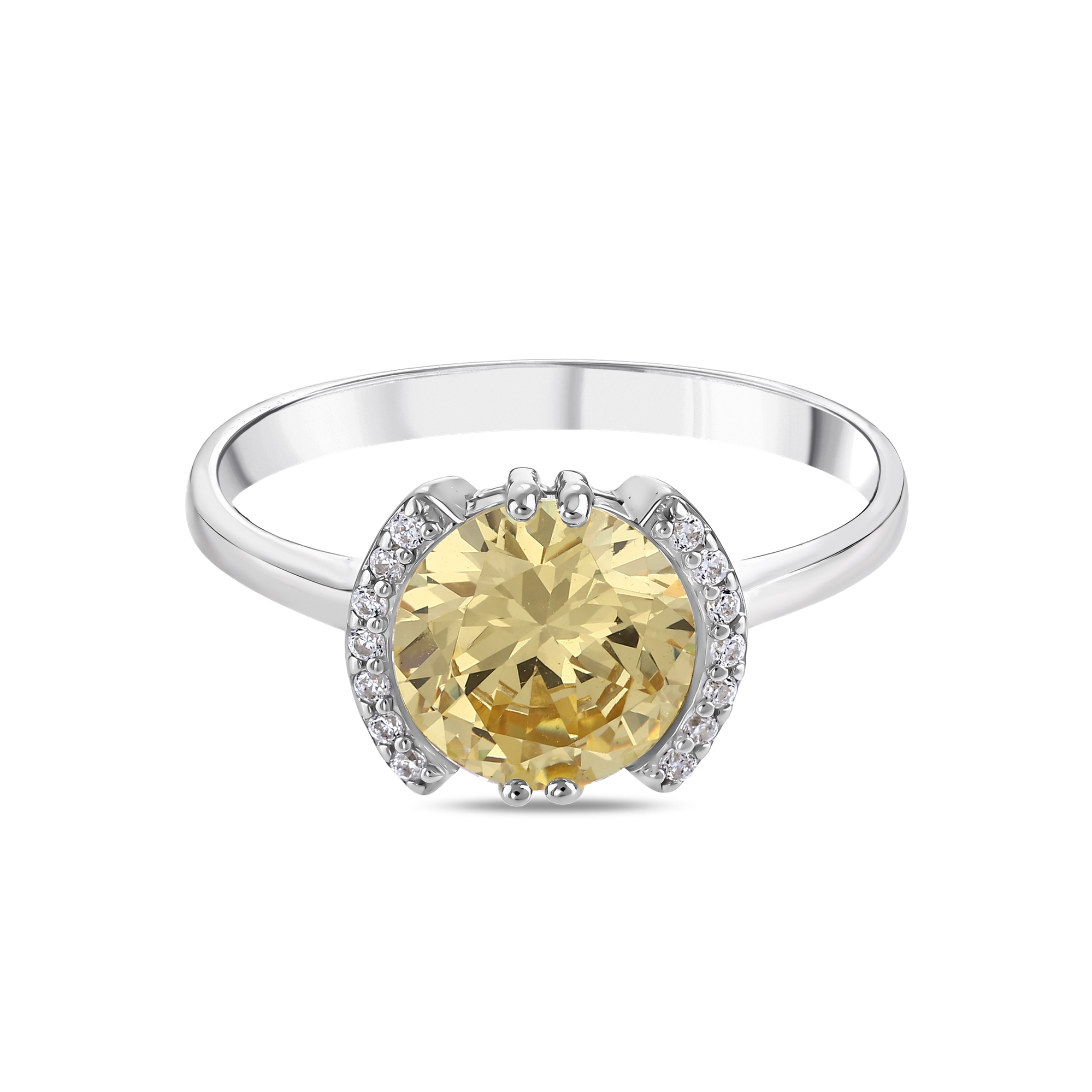 Gift Collection Round-Cut Yellow Stone with Shimmering Side Strips Silver