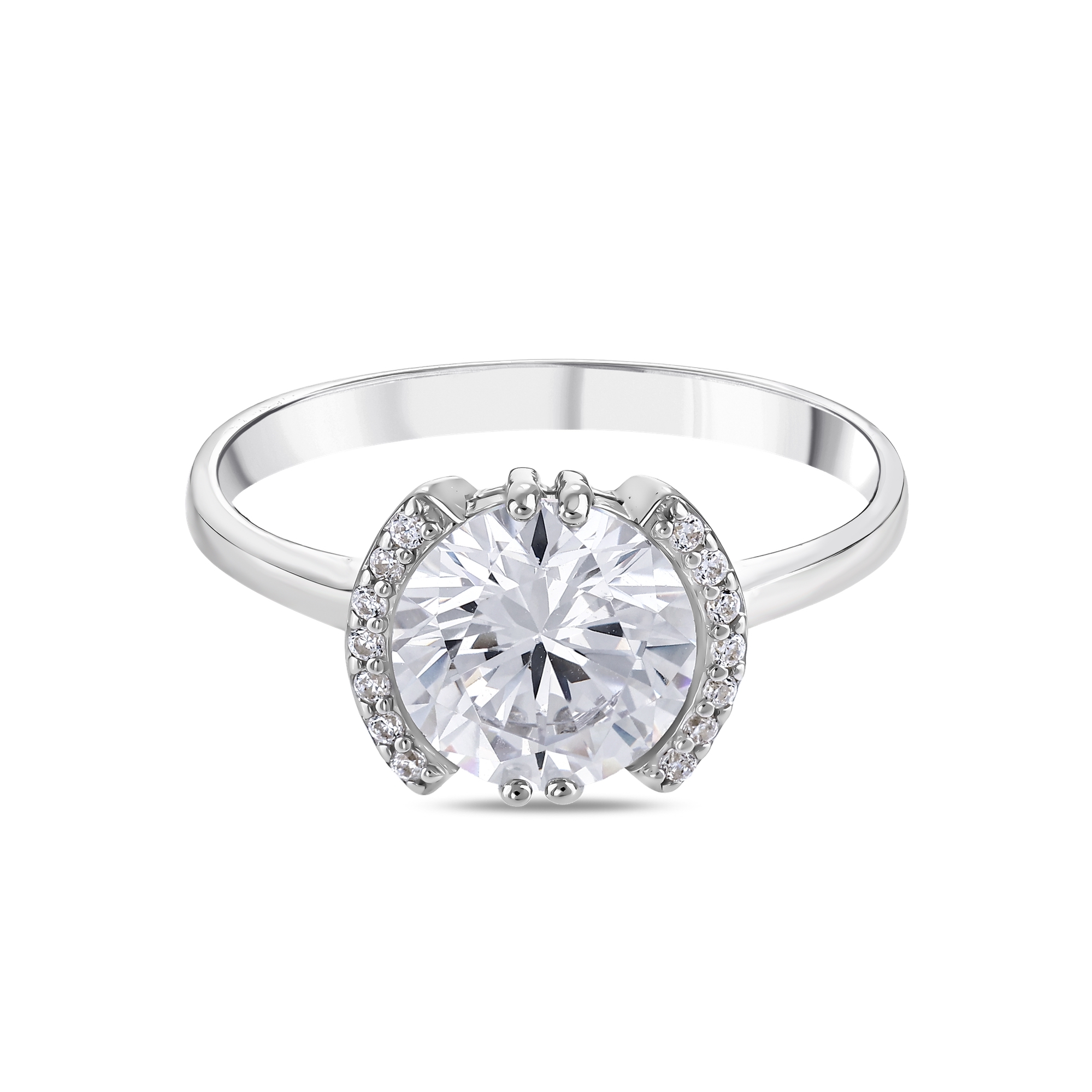 Gift Collection Round Cut White Stone and Shimmering Side Strip Silver