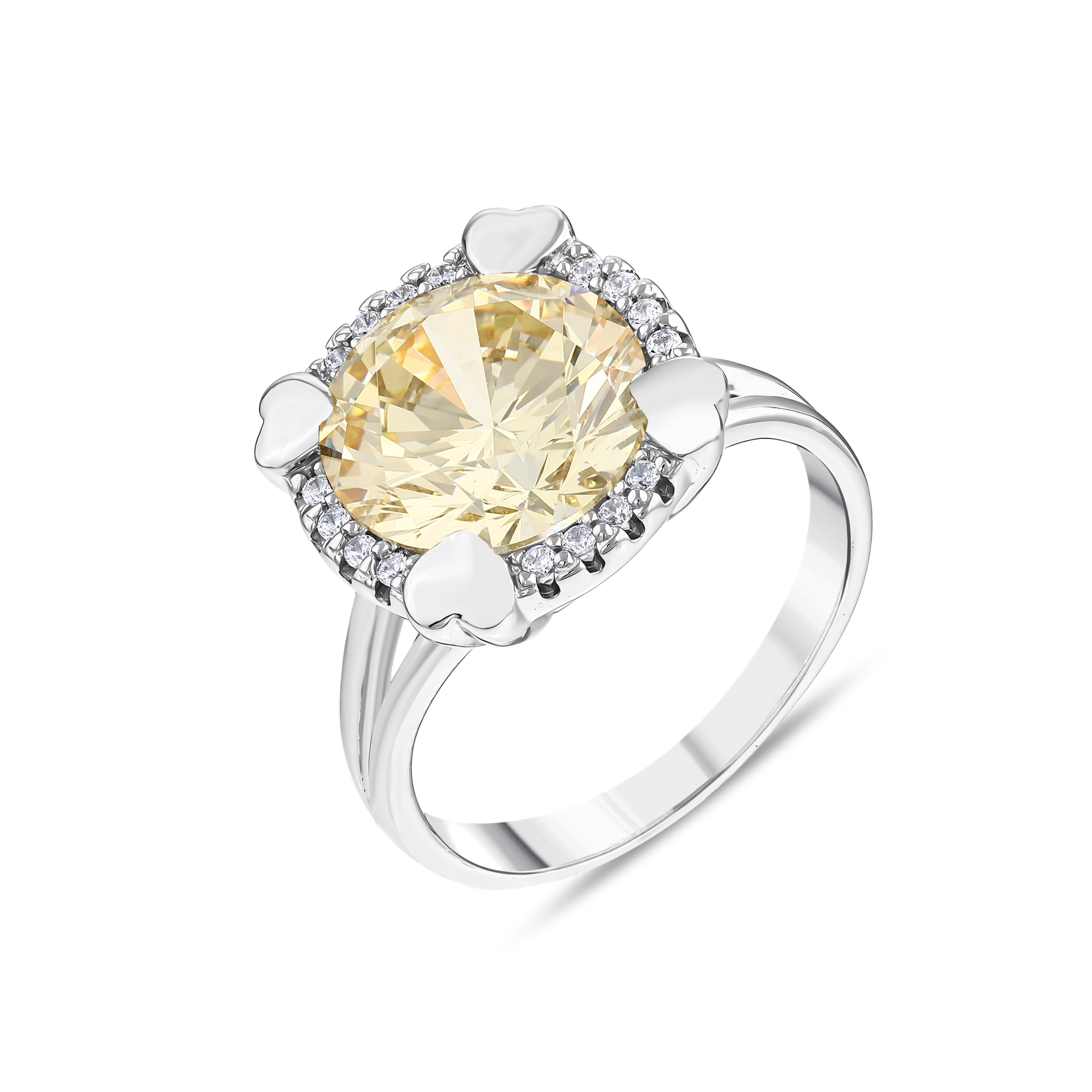Gift Collection Yellow Stone Heart Detail Silver Ring