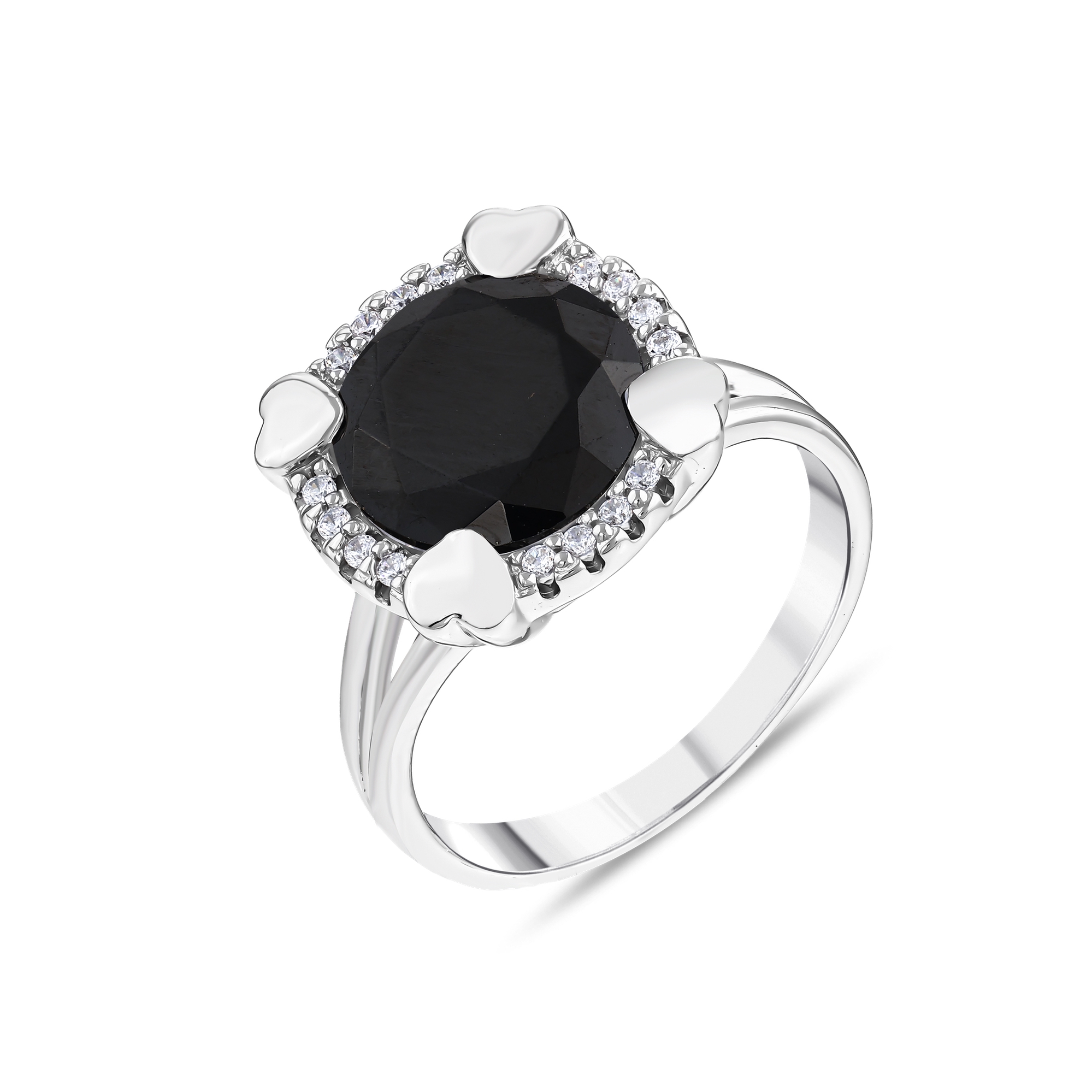 Gift Collection Black Stone Heart Detail Silver Ring