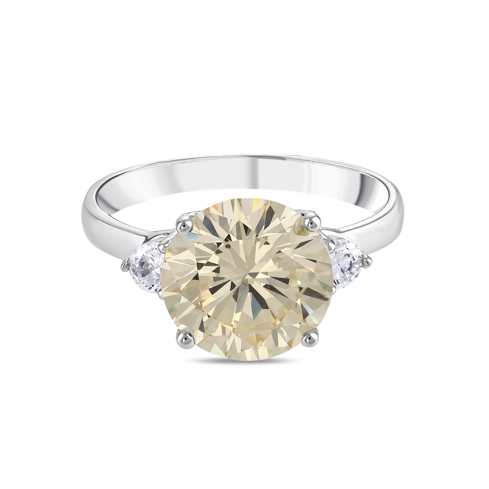 Gift Collection Three Stone Design Yellow Silver Ring