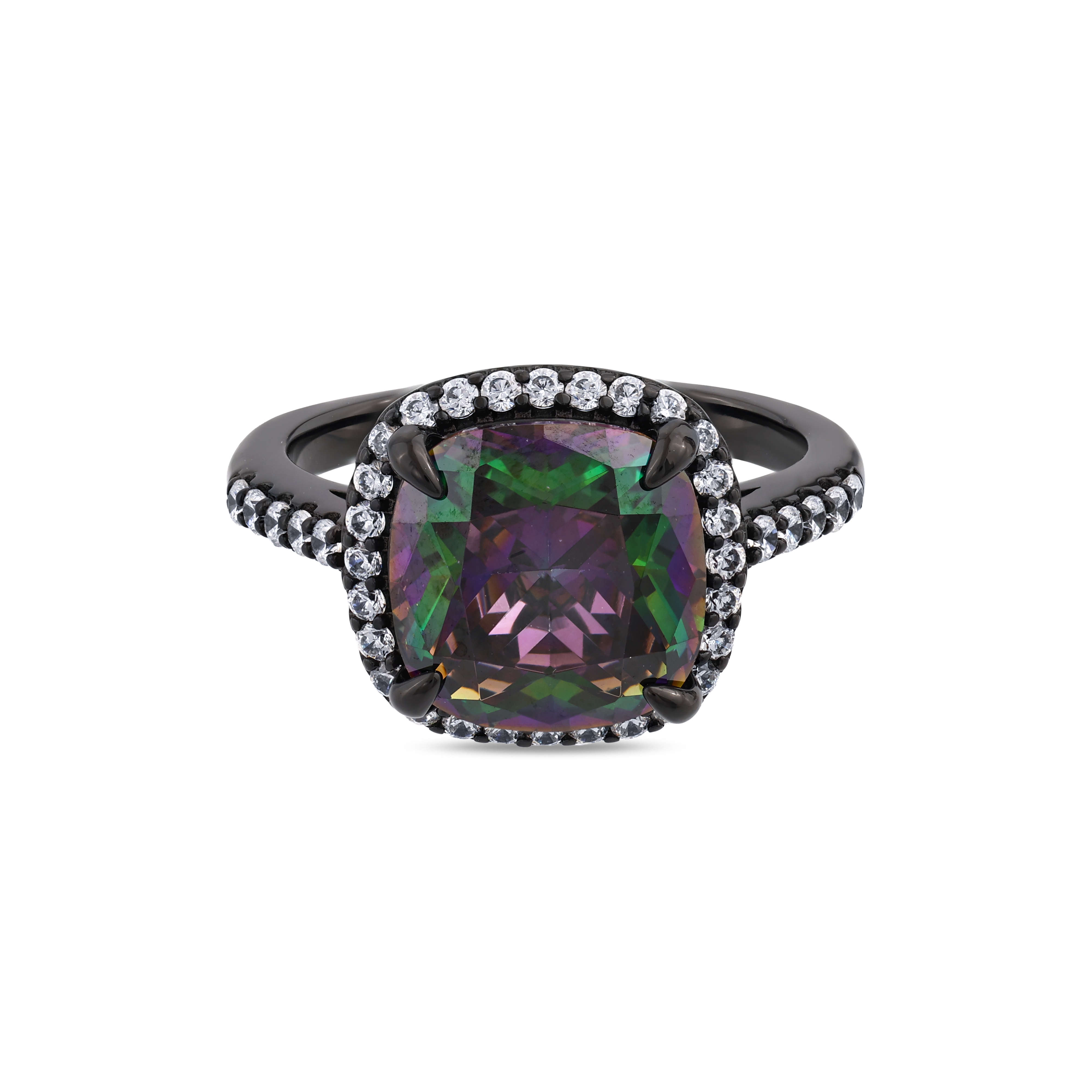 Black Magic Collection Square-Cut Stone Black Silver Ring
