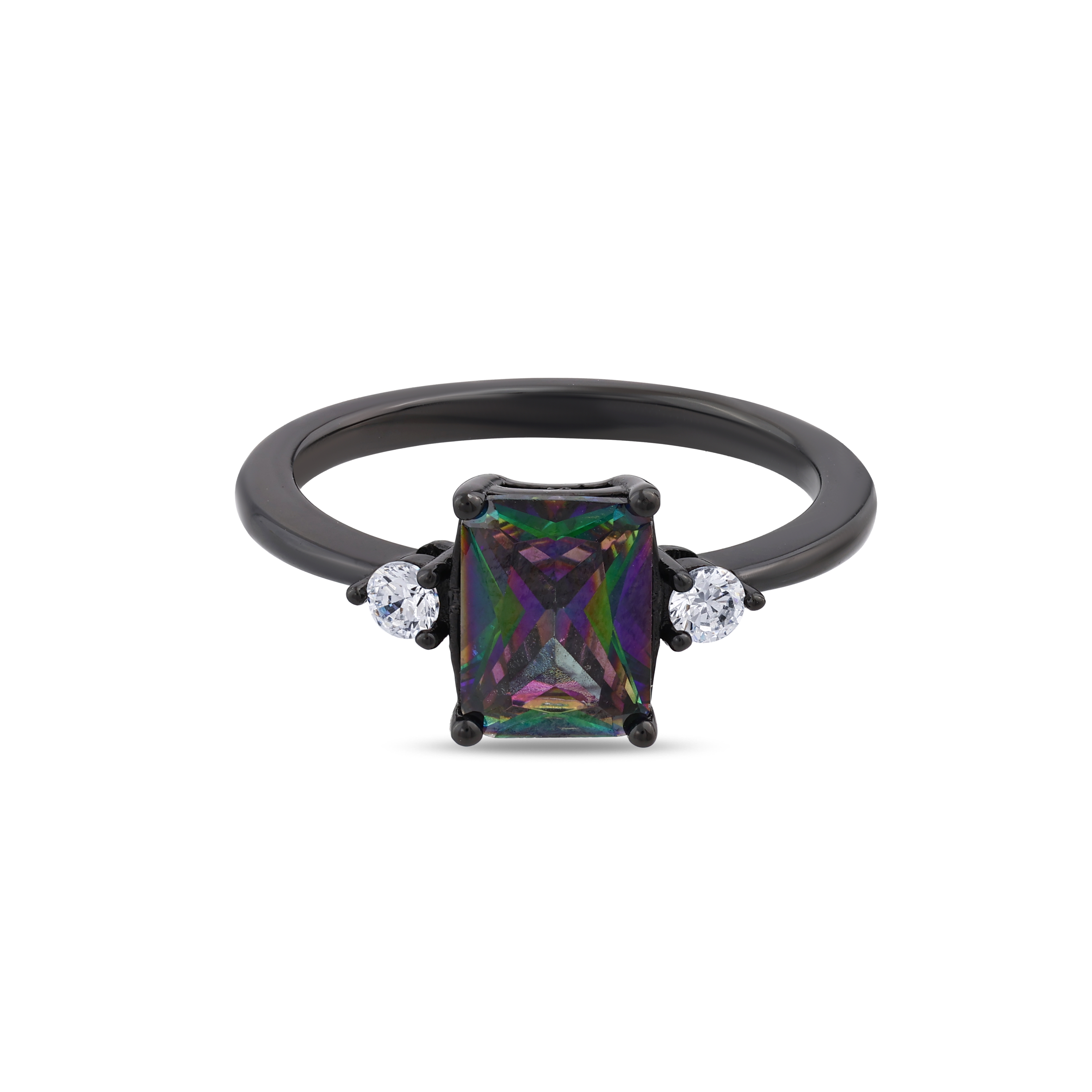 Кольцо из черного серебра Black Magic Collection с багетной огранкой и боковыми камнями