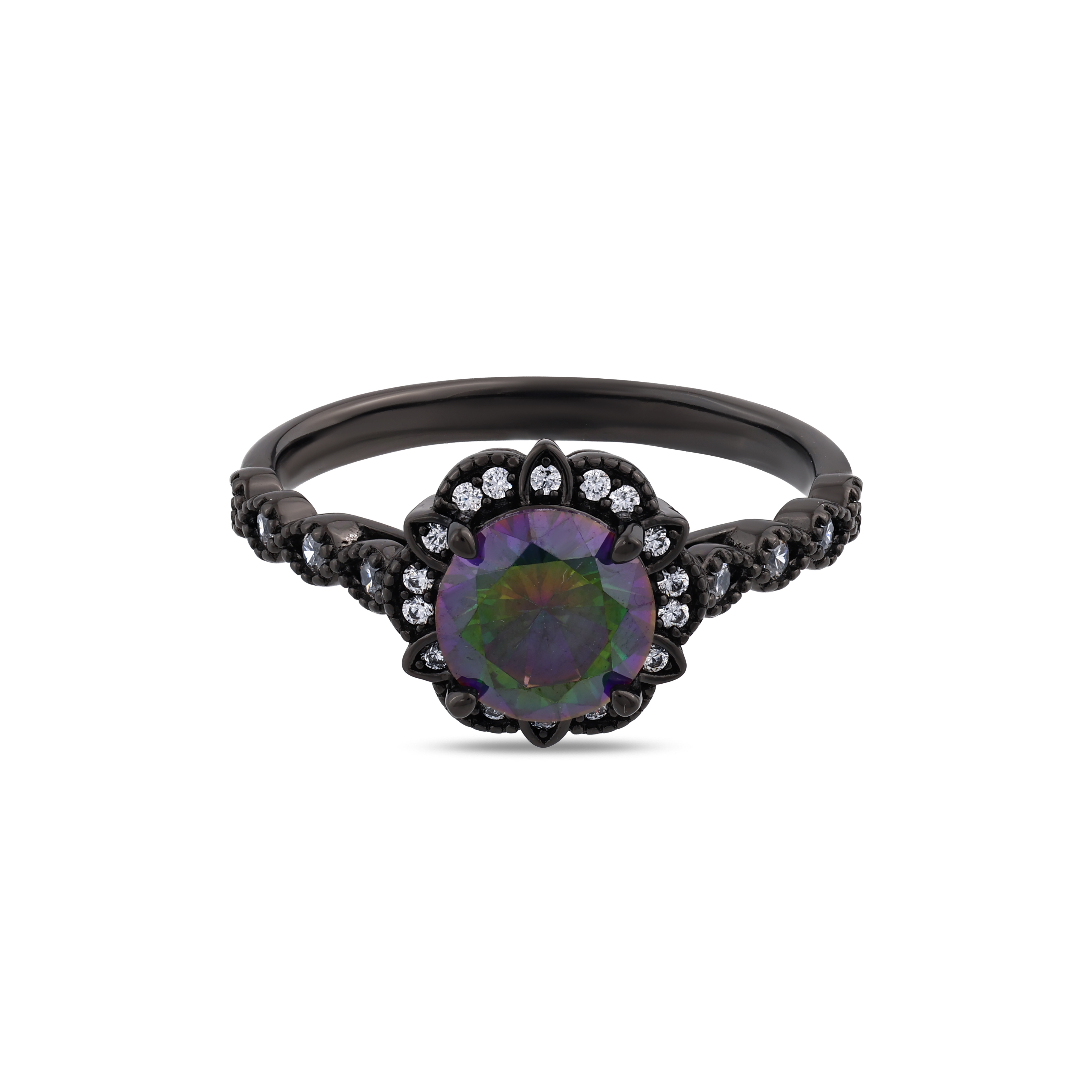 Кольцо Black Magic из серебра с черным камнем круглой огранки
