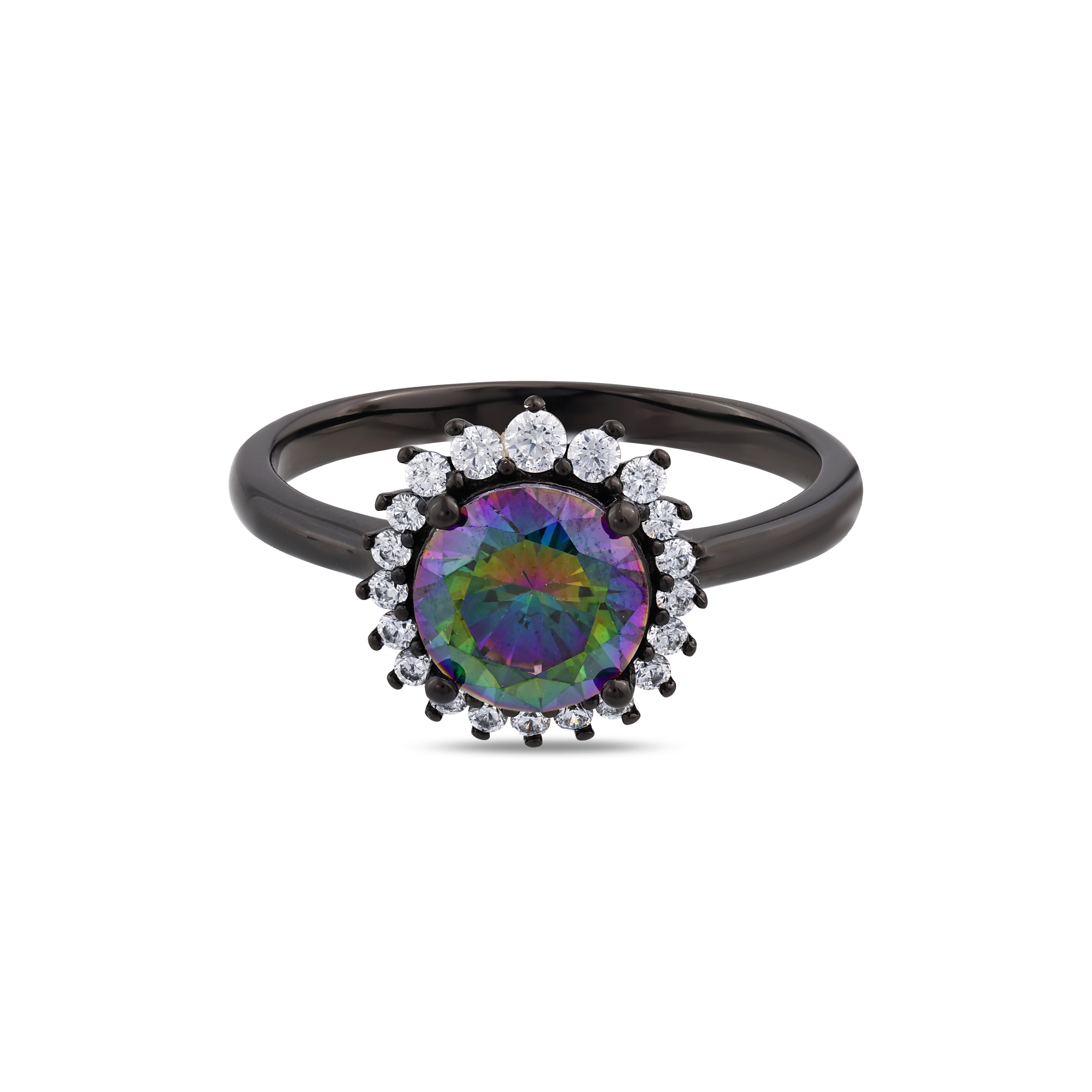 Кольцо Black Magic Collection с черным круглым камнем и окантовкой из серебра