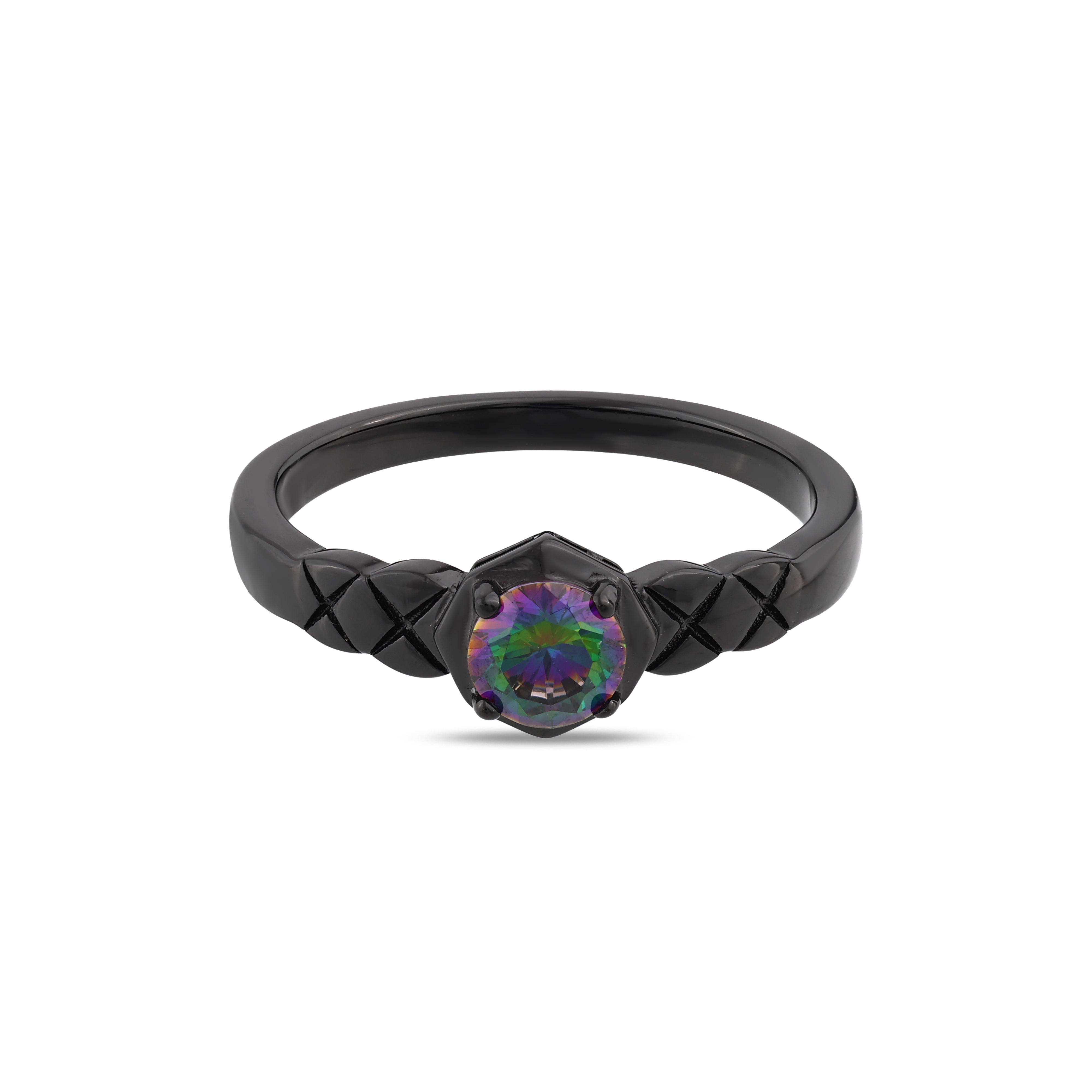 Black Magic Collection Black Silver Diamond Pattern Silver Ring