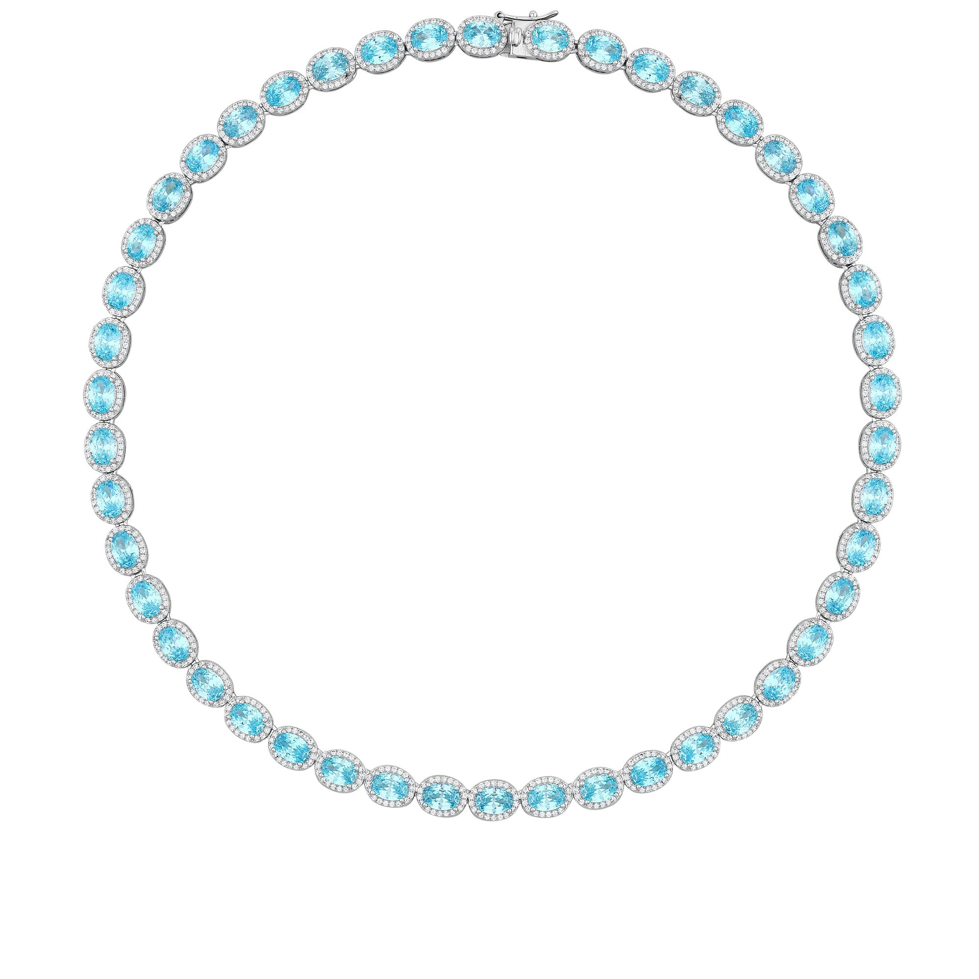Baguette Collection Shimmering Blue Stone Full Eternity Silver Necklace
