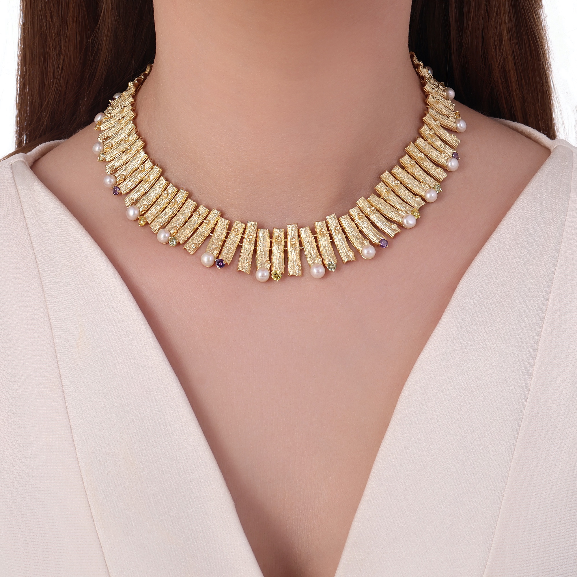 Flowers Collection Pearl Stone Silver Necklace