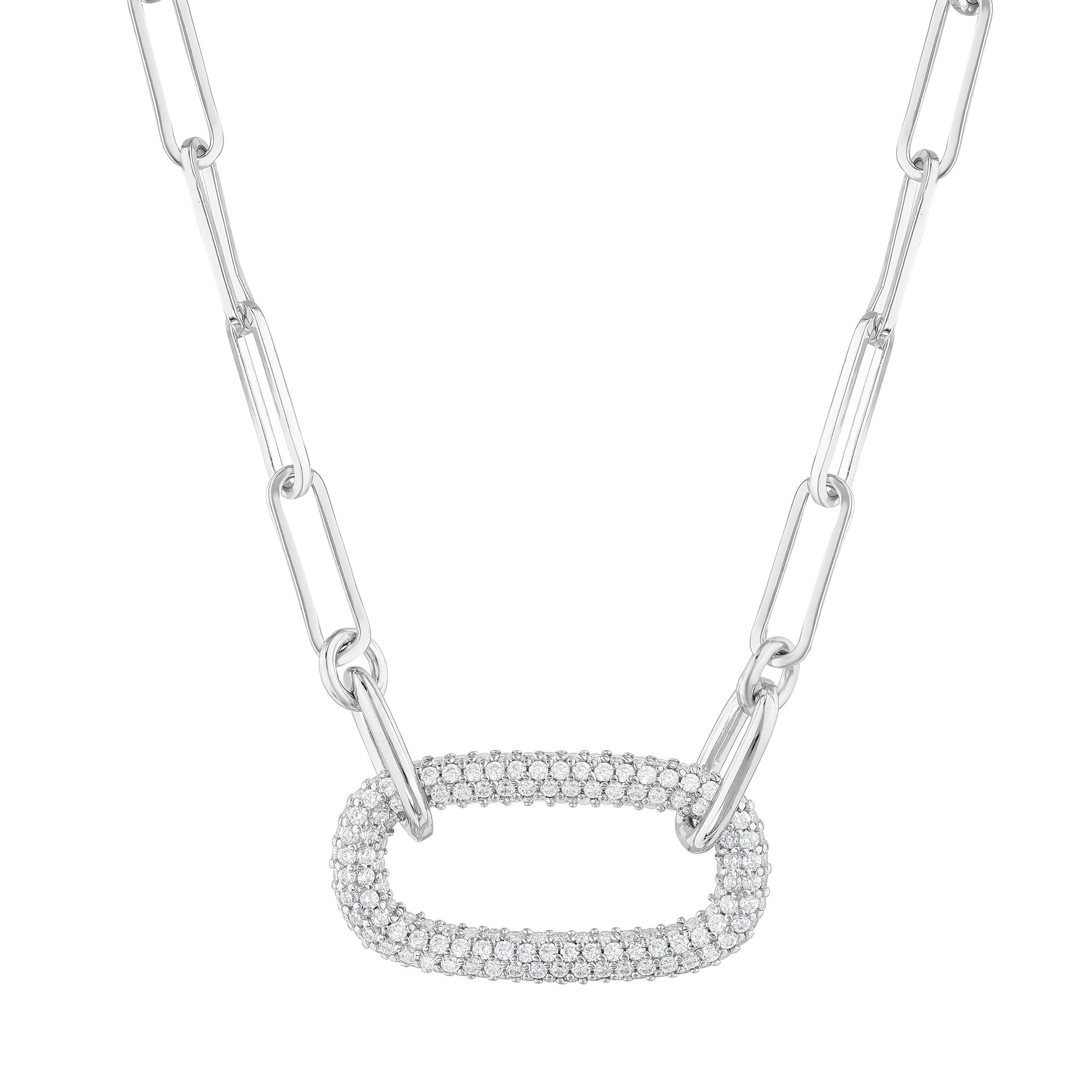 Серебряное колье Rainbow Collection с центральным кольцом, полностью инкрустированным камнями
