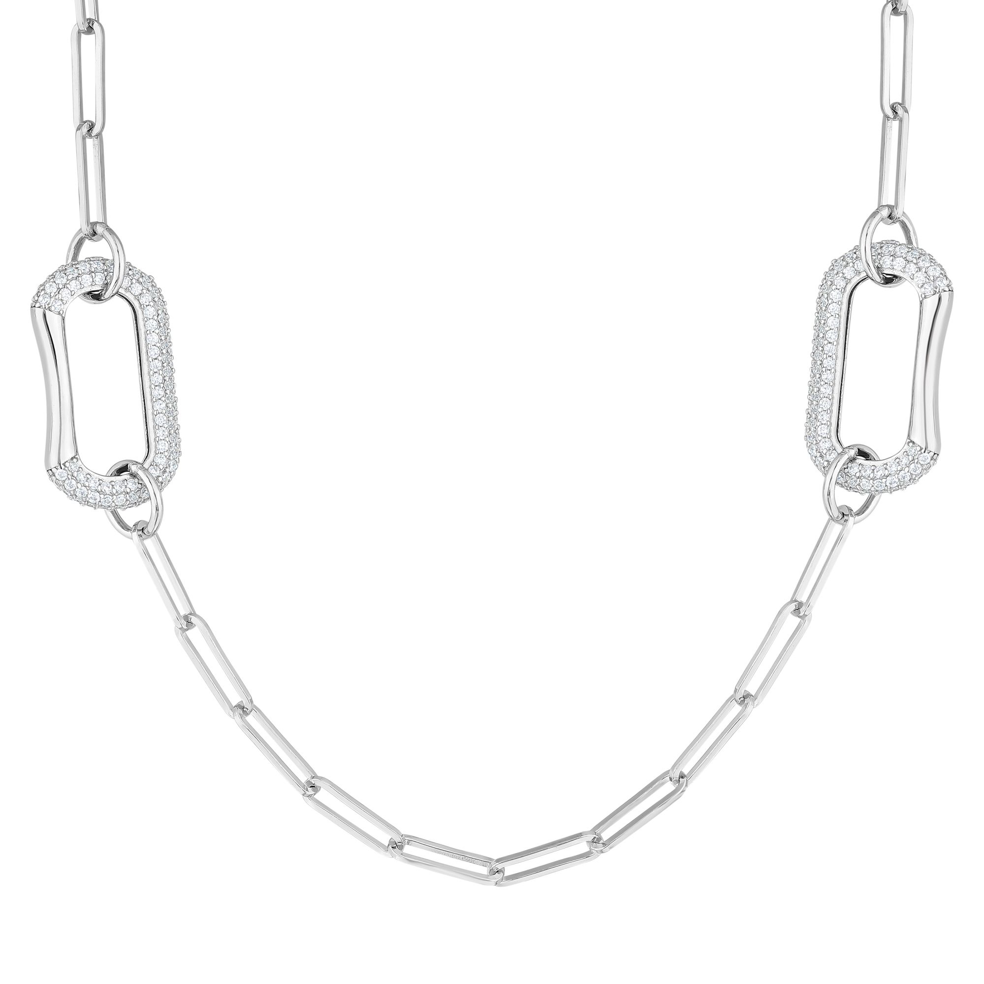 Серебряное колье-цепочка Rainbow Collection с белыми цирконами