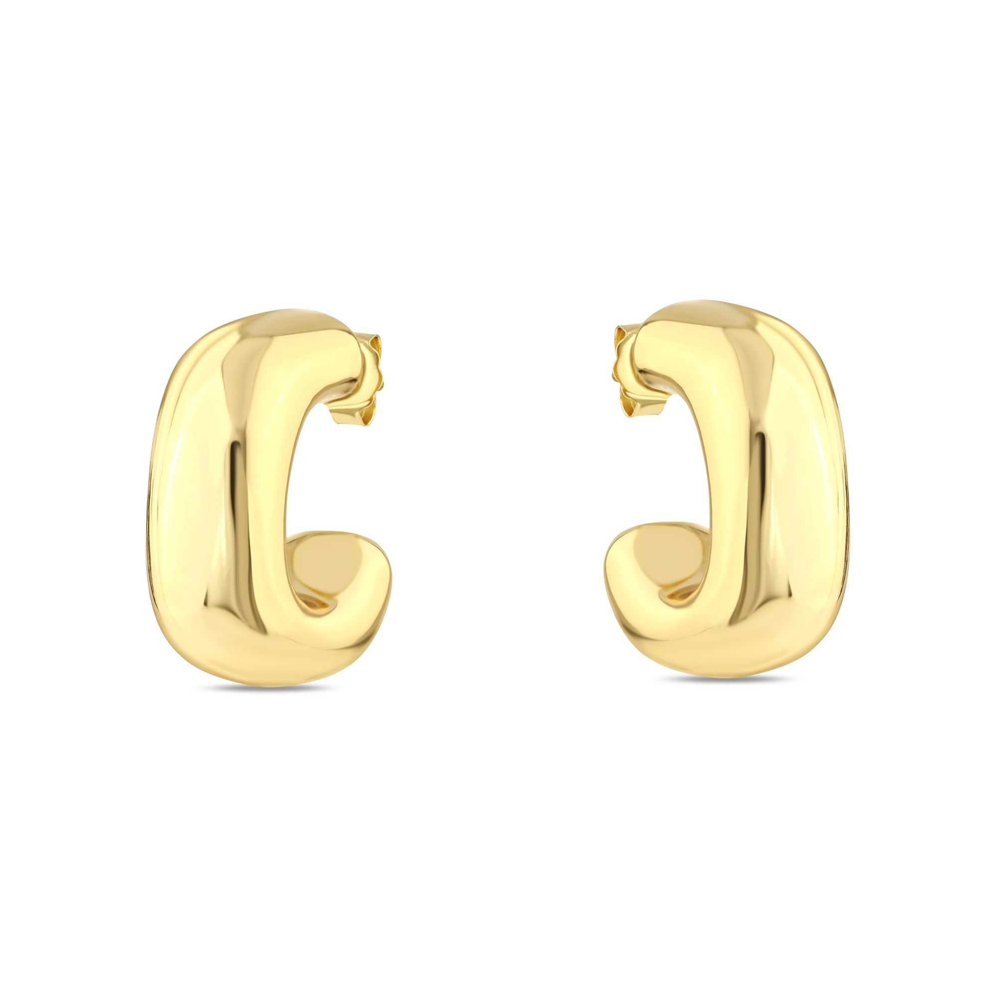 Sun Collection Thick C Hoop Silver Earrings