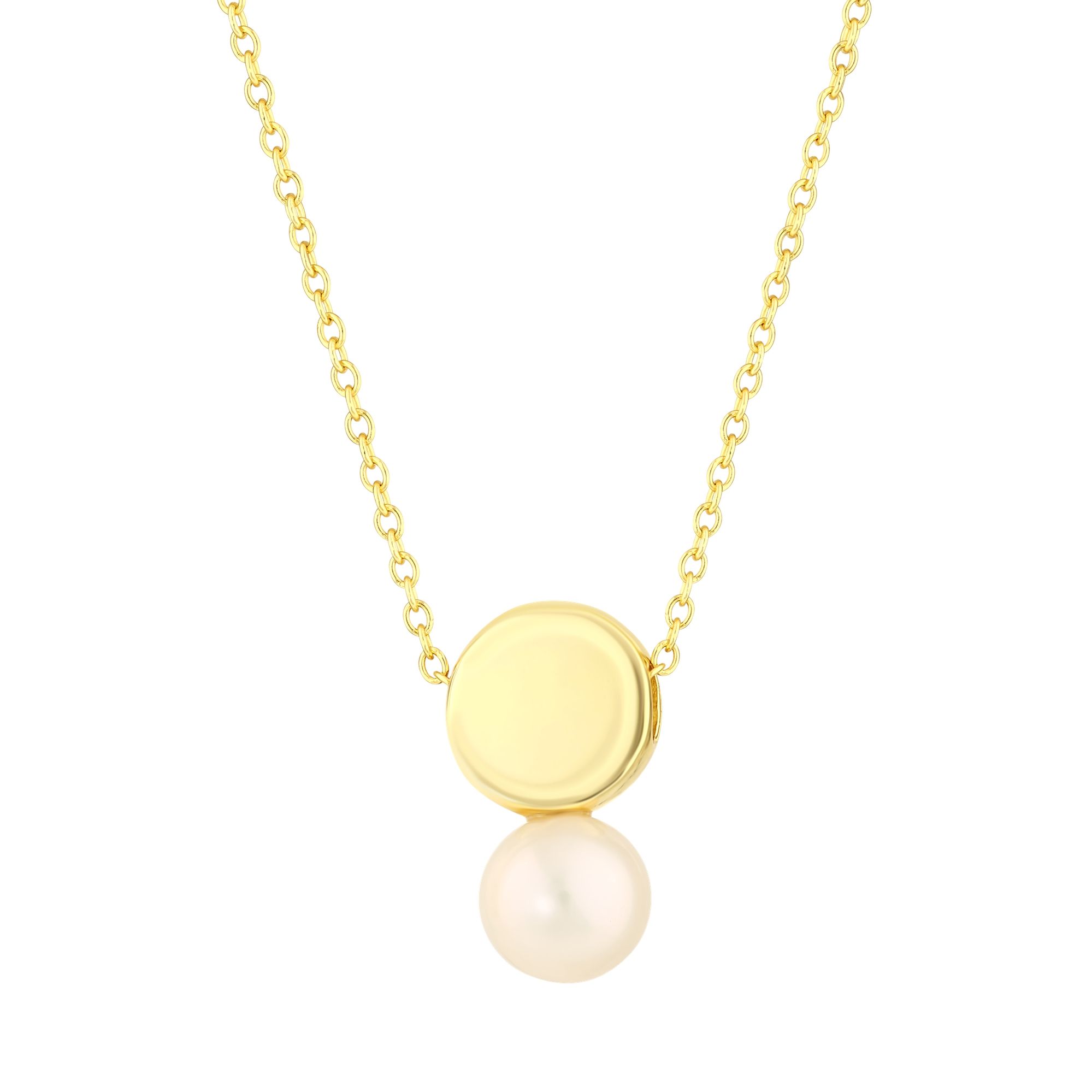 Sun Collection Round Plate and Pearl Detail Silver Necklace