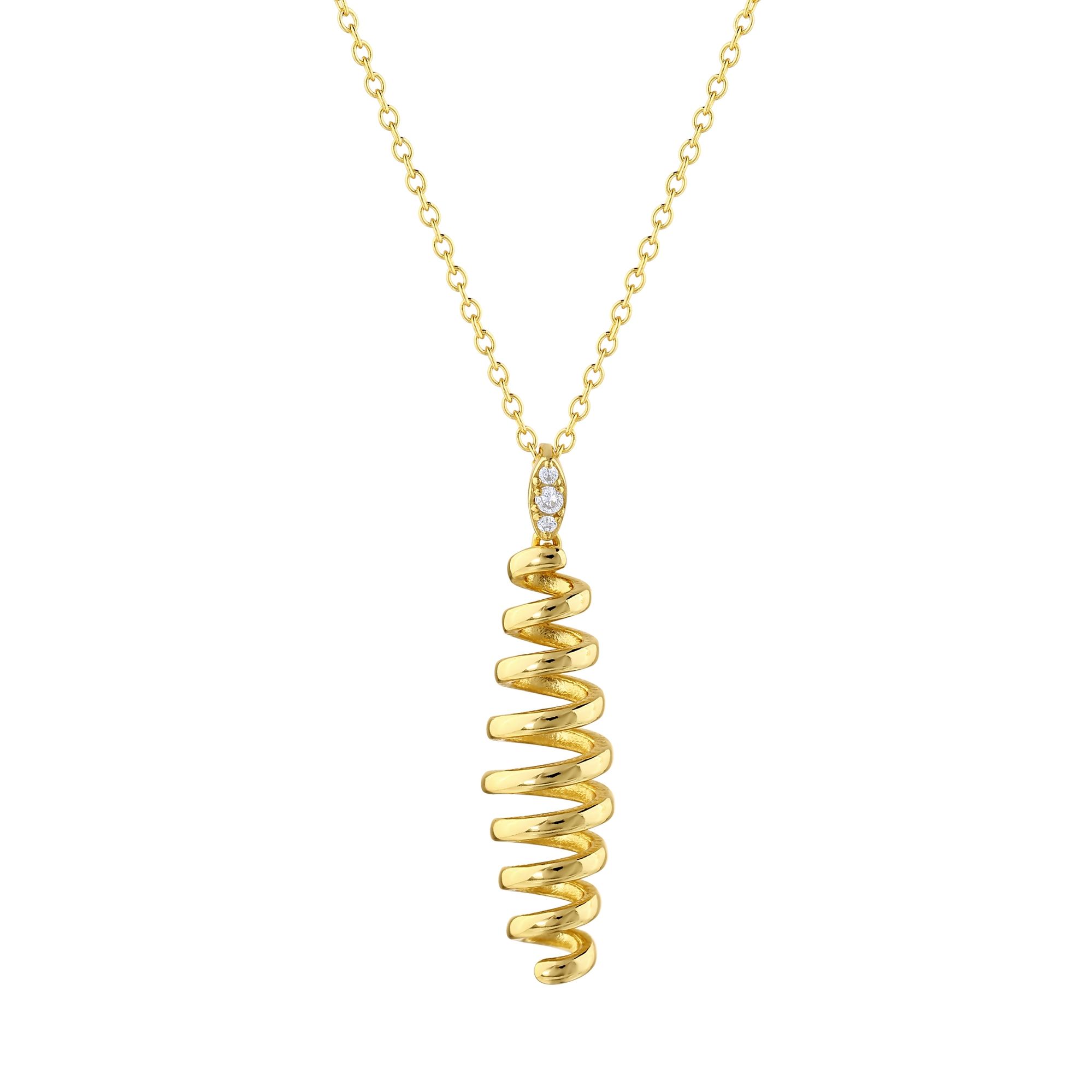 Sun Collection Spiral Design Stone Detailed Silver Necklace