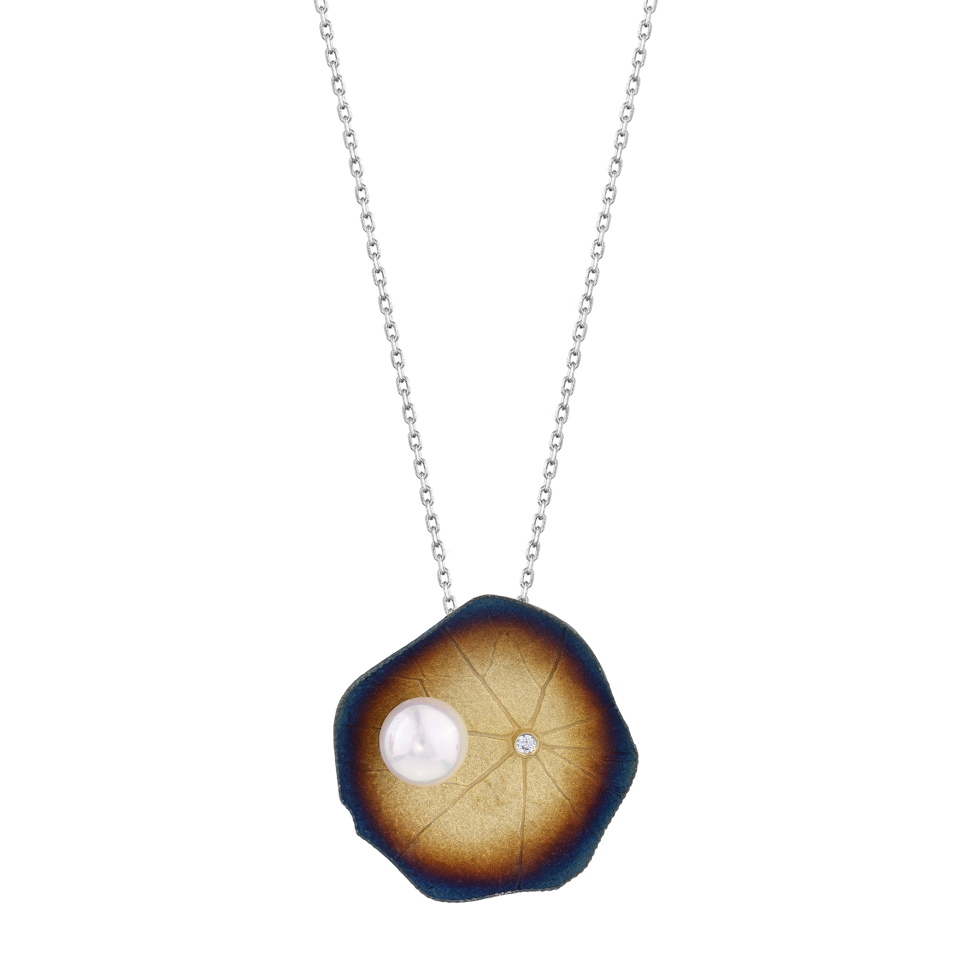 Global Warming White Pearl and Stone Detailed Burnt Color Enamel Leaf