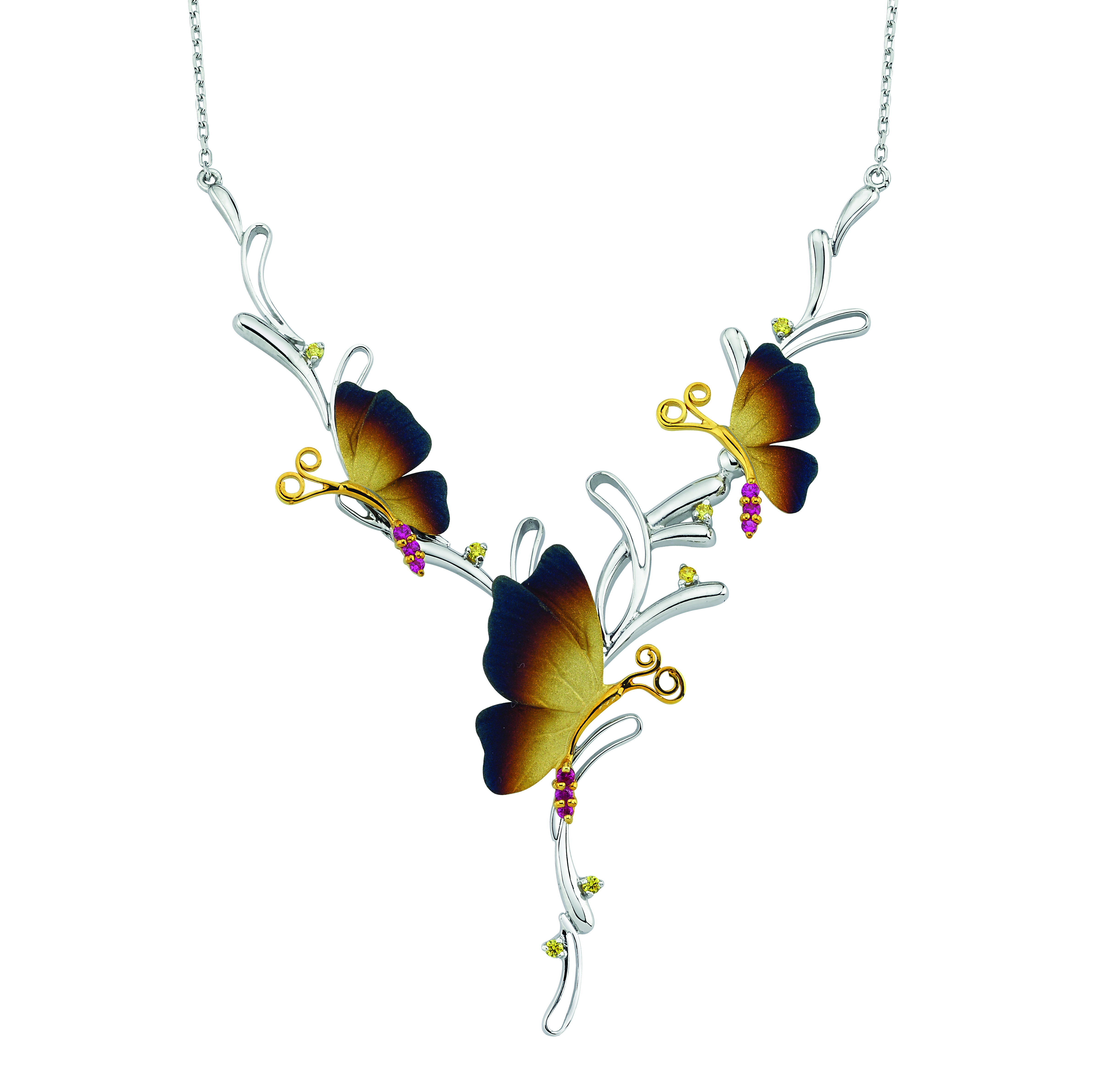 Global Warming Silver-Tone Multi Butterfly and Branch Design with Colorful Stones Dangle