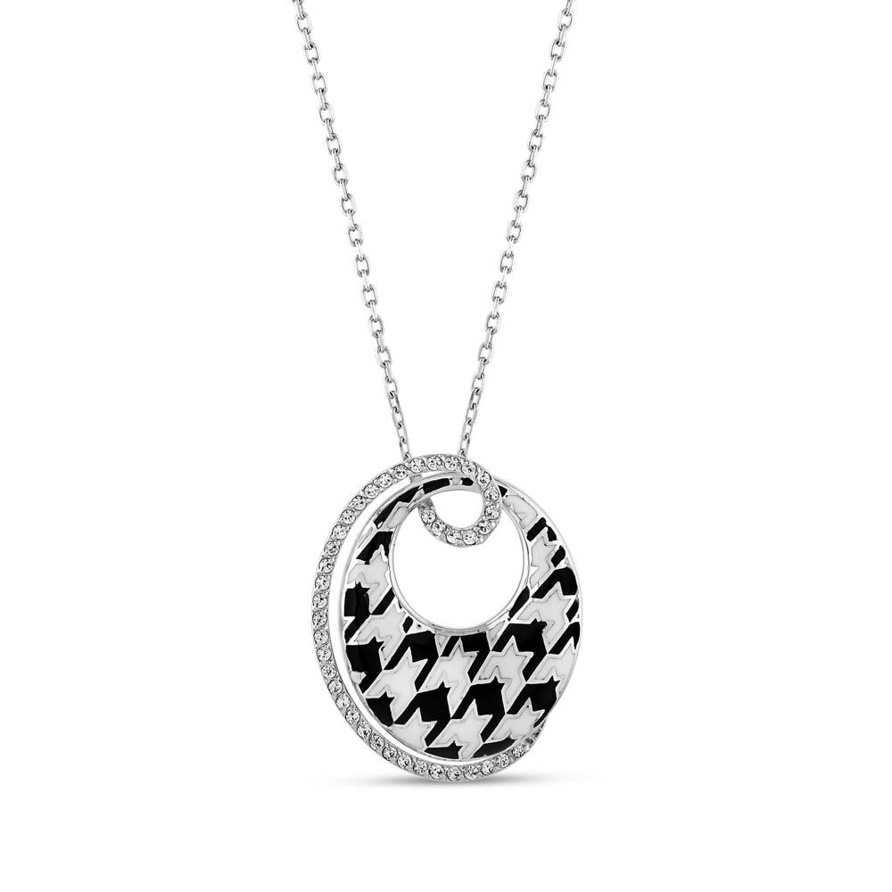 Pied De Poule Black and White Enamel Zircon Modern Silver Necklace