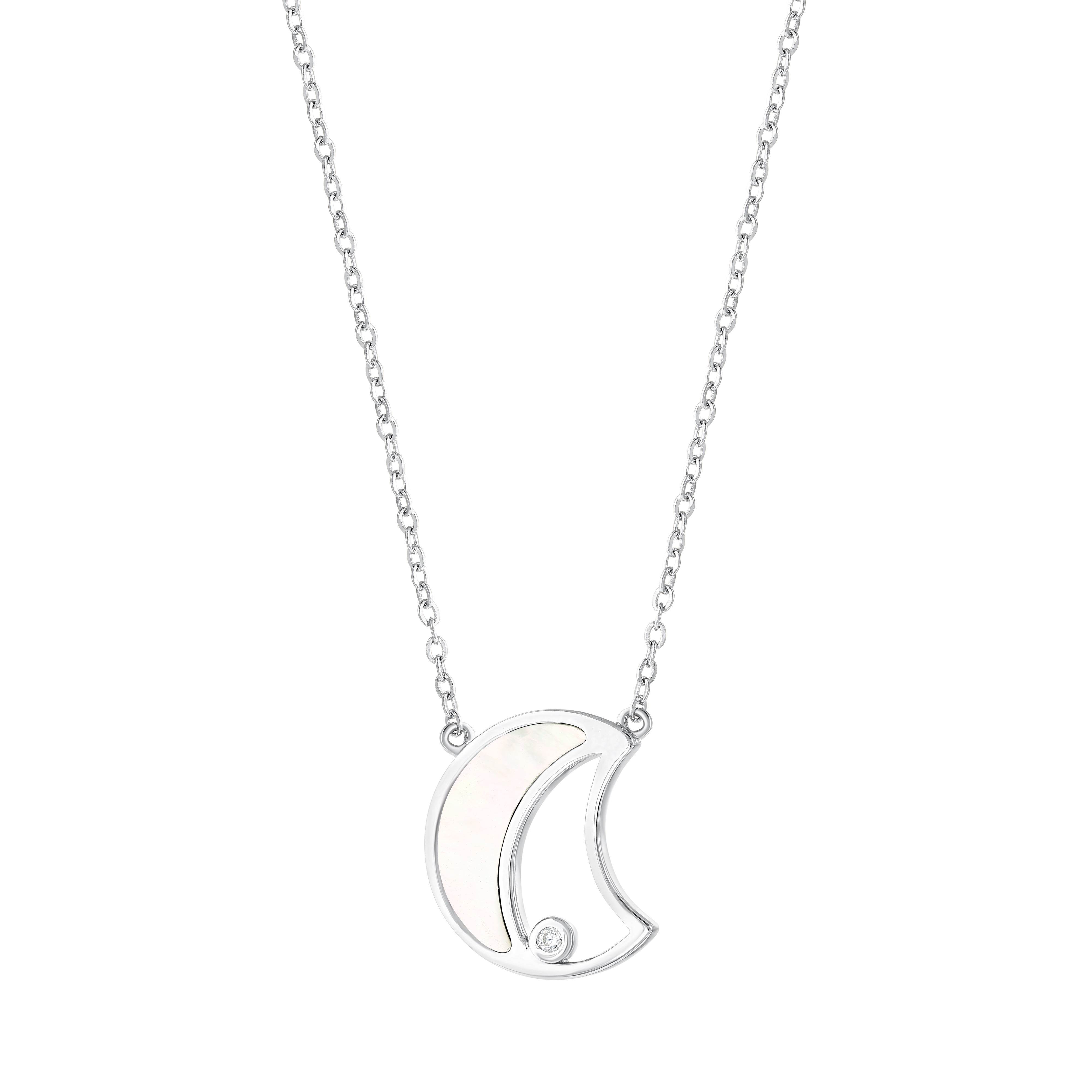Серебряное ожерелье Lucky Gems Collection с перламутровым камнем и полумесяцем