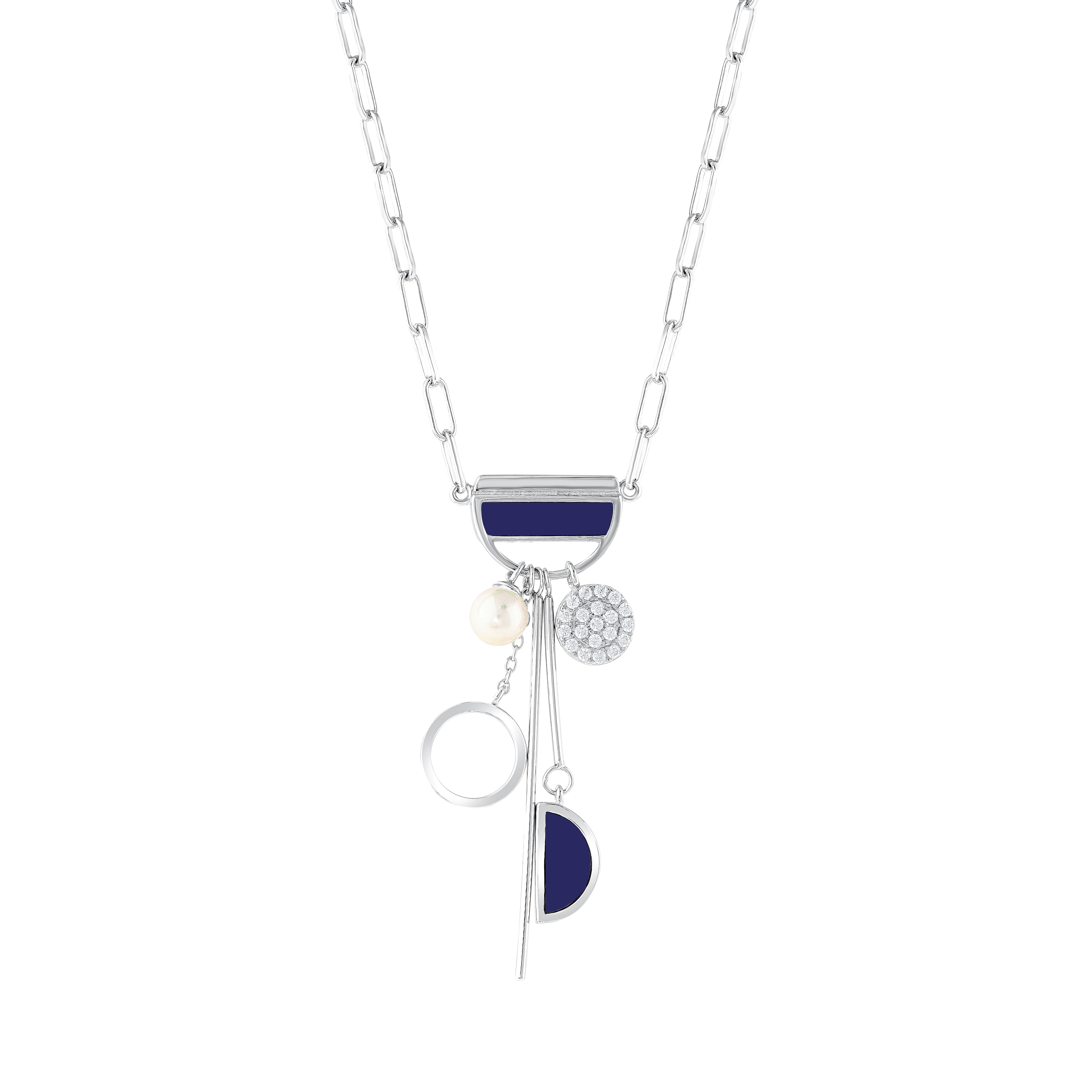 Серебряное ожерелье Lucky Gems Collection со скрепкой, лазуритом и жемчугом
