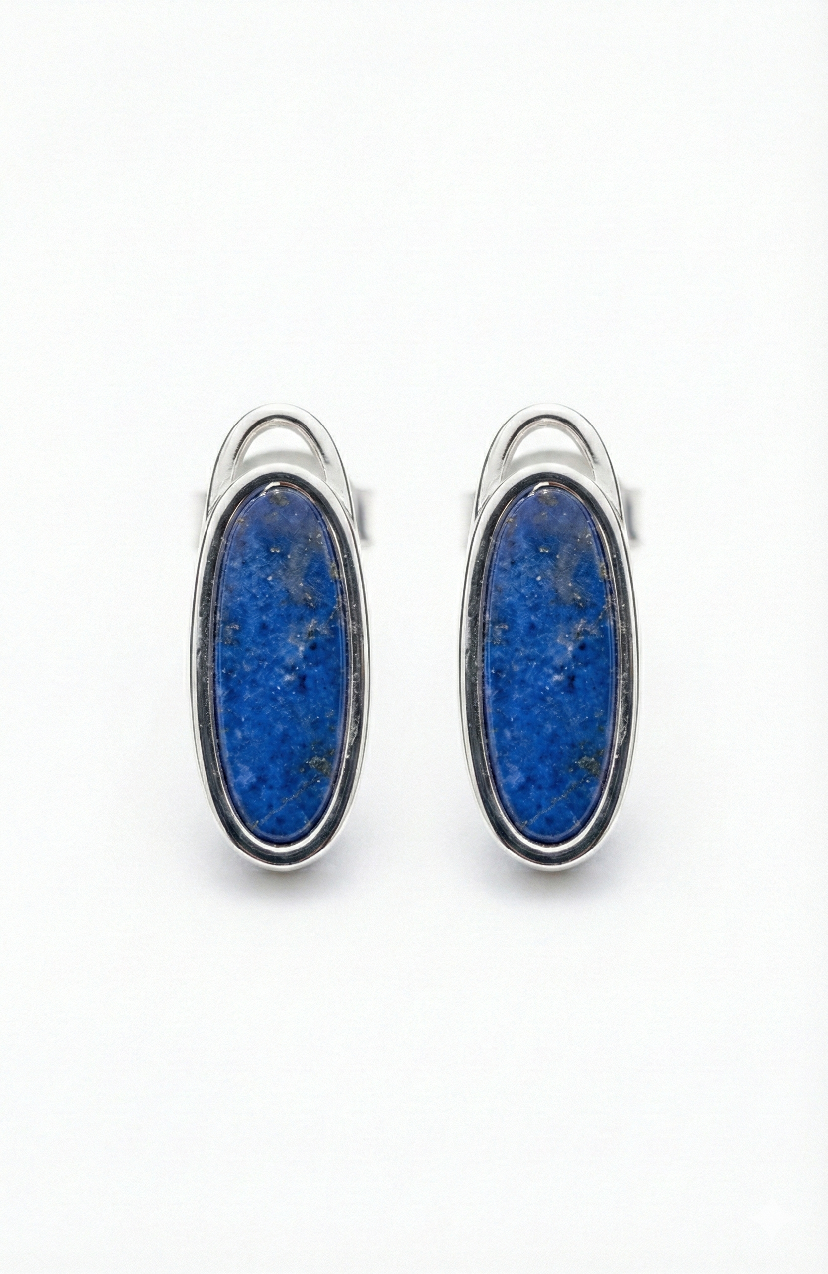 Lucky Gems Collection Natural Lapis Lazuli Oval Silver Earrings