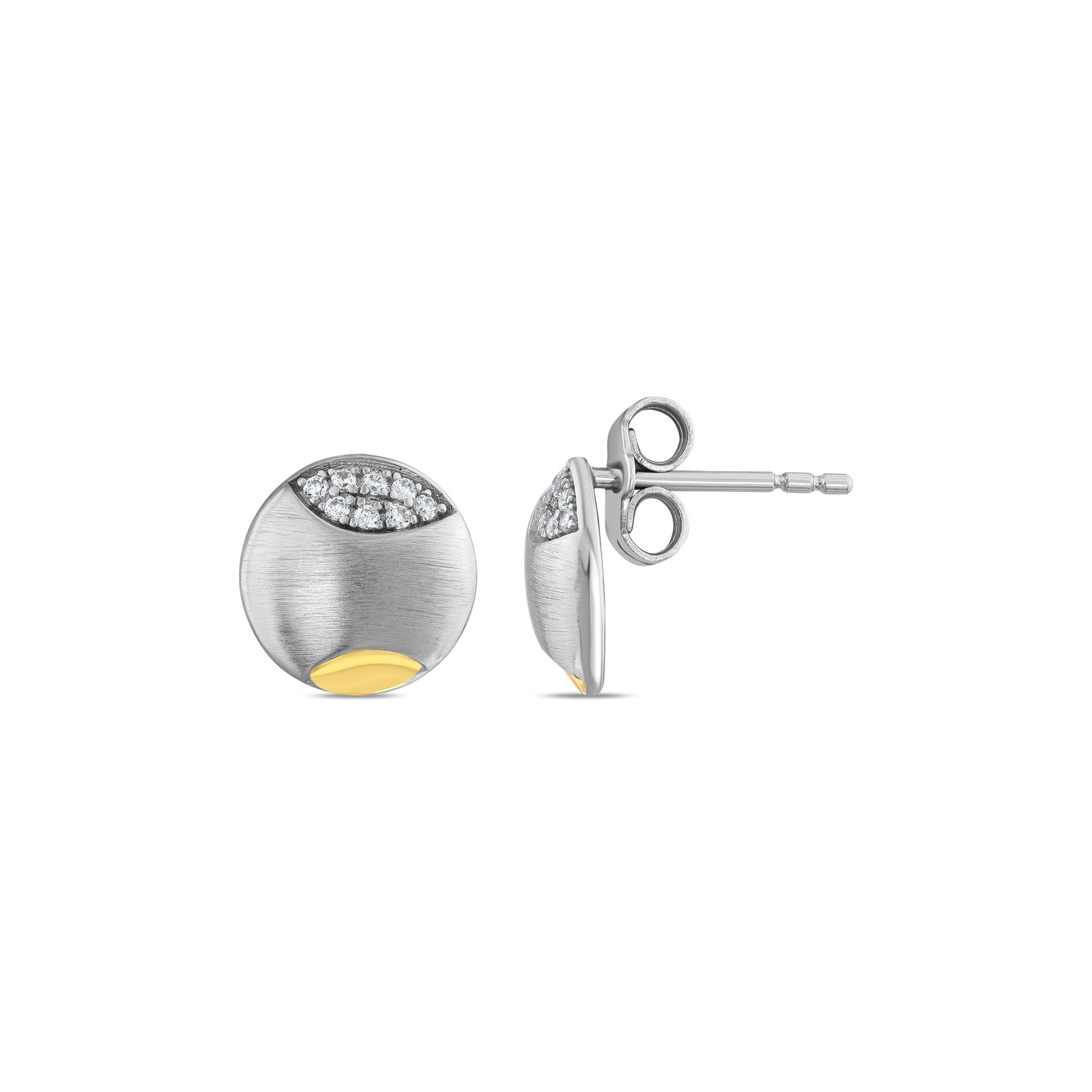 Gift Collection Two-Tone Round Stud Silver Earrings