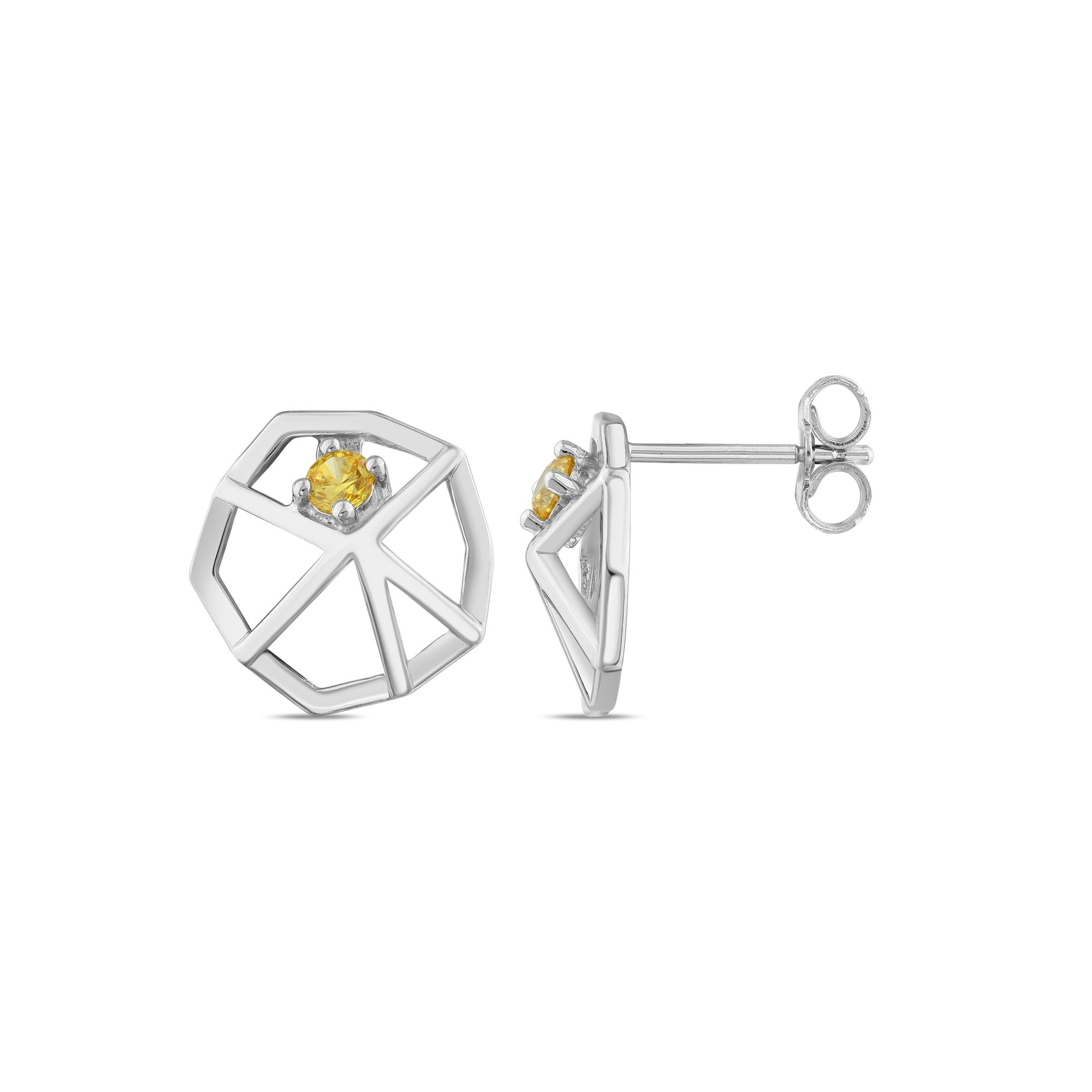 Gift Collection Yellow Stone Hexagonal Model Silver Earrings