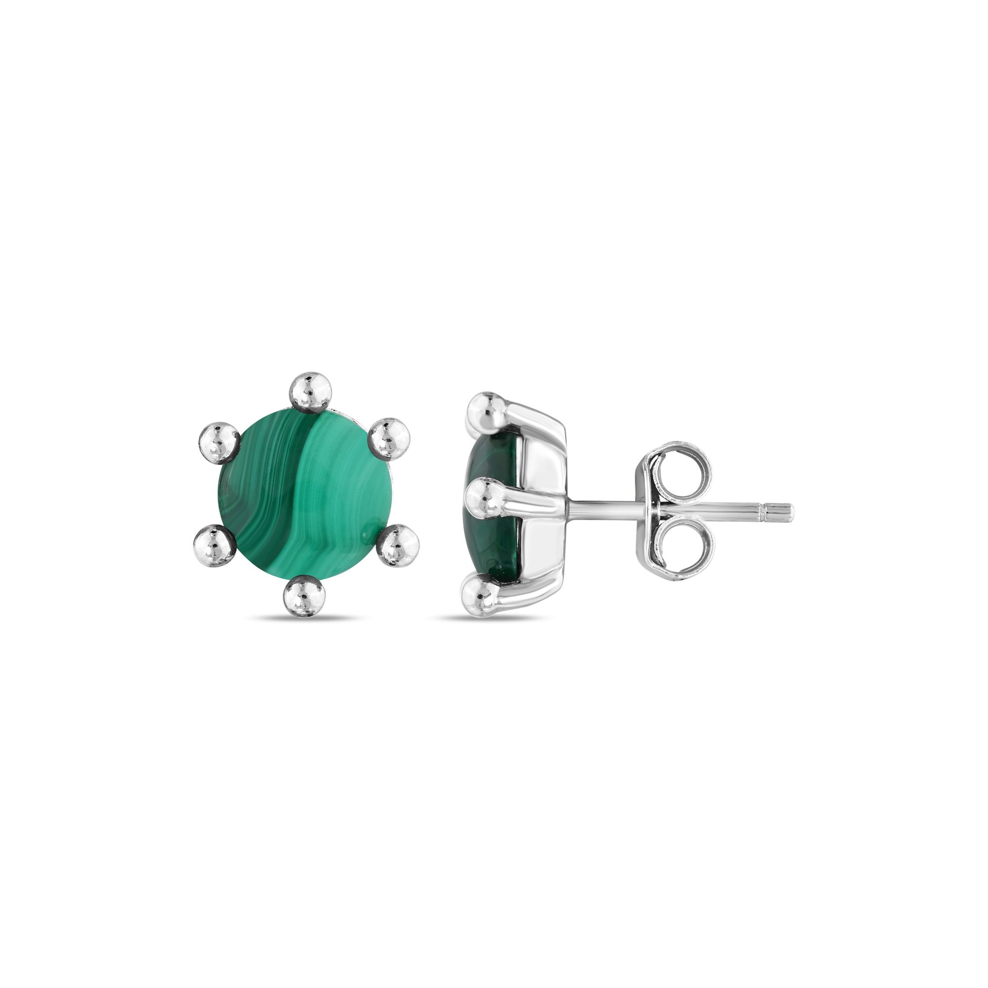 Lucky Gems Collection Natural Malachite Round Stud Earrings