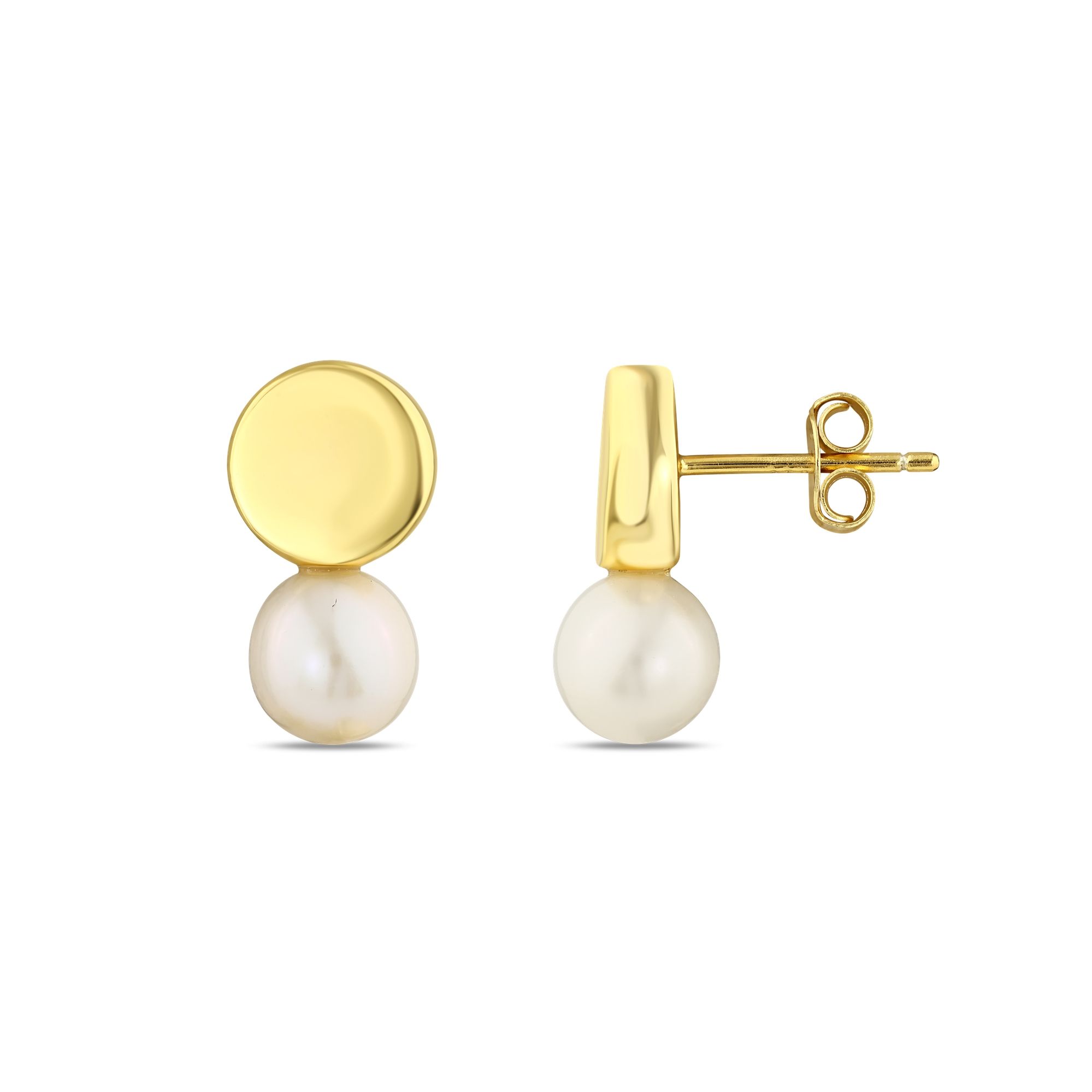 Sun Collection Pearl Drop Round Plate Silver Earrings